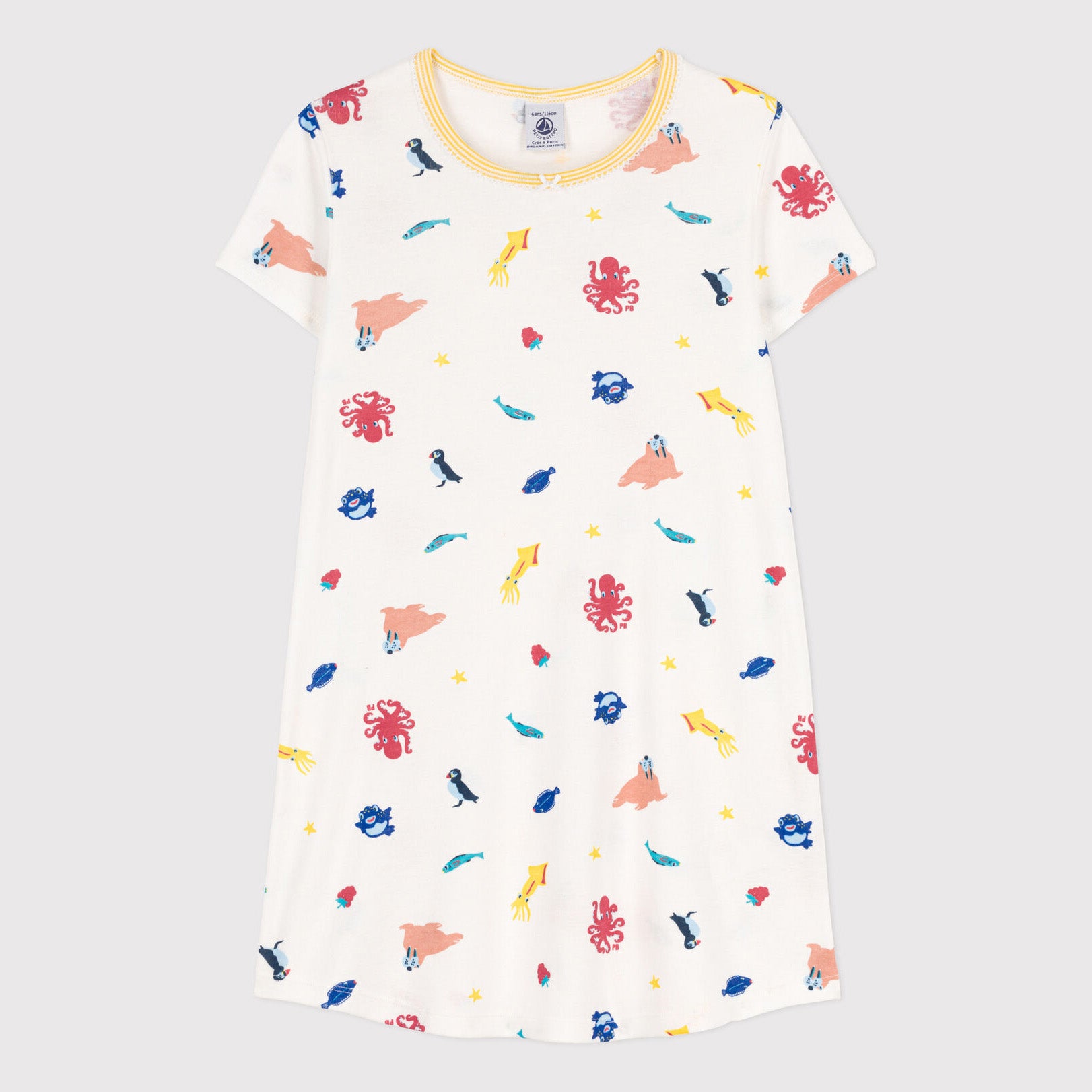 Girls White Printed Cotton Nightwear Dress