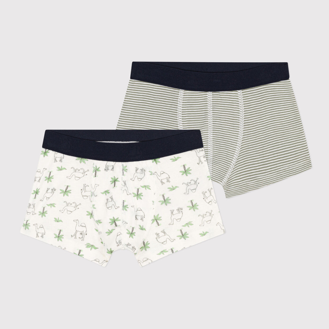 Boys White Printed Cotton Underwear Set(2 Pack)