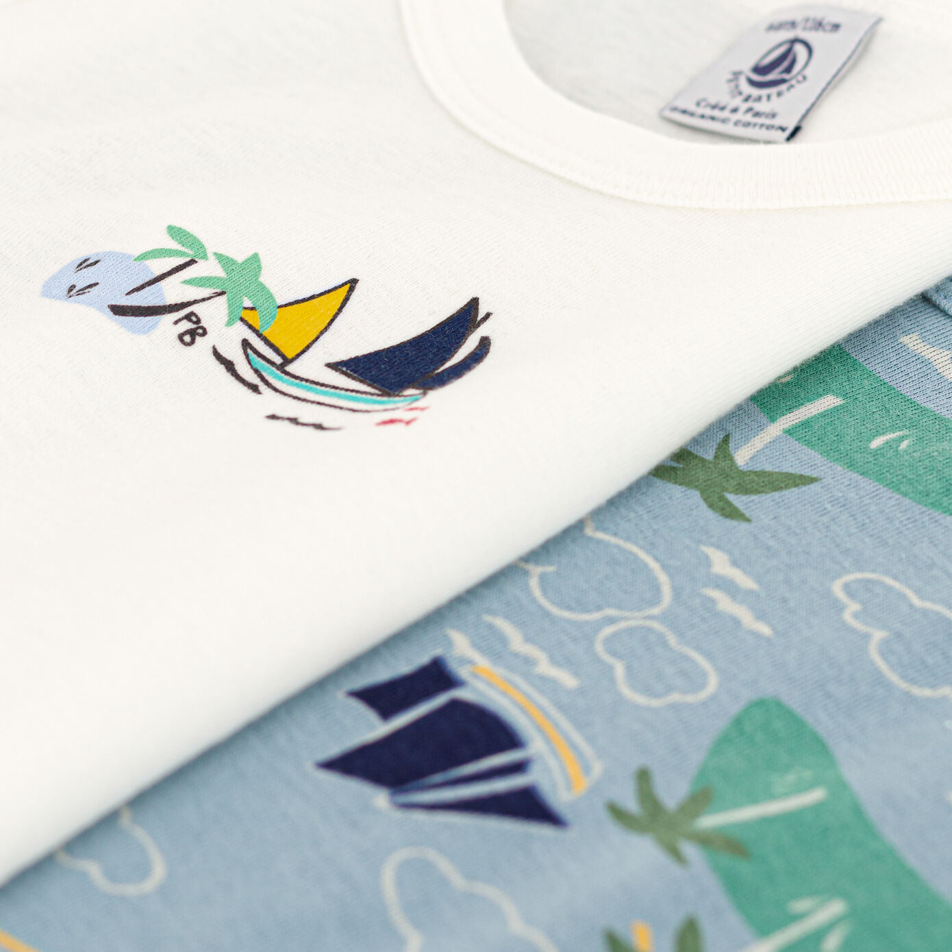 Boys White Printed Cotton Vest Set(2 Pack)