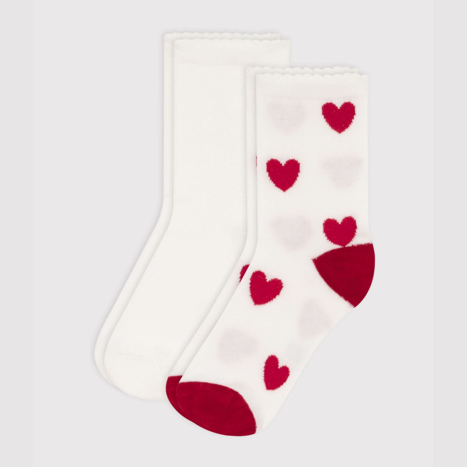 Girls White Heart Cotton Socks(2 Pack)