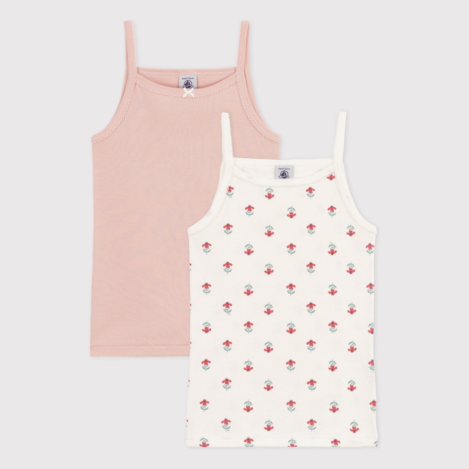 Girls White Printed Cotton Vest Set( 2 Pack)