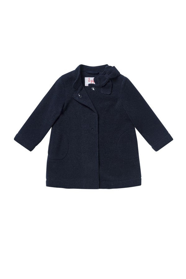 Girls Navy Blue Bow Trims Collar  Wool Coat - CÉMAROSE | Children's Fashion Store - 3