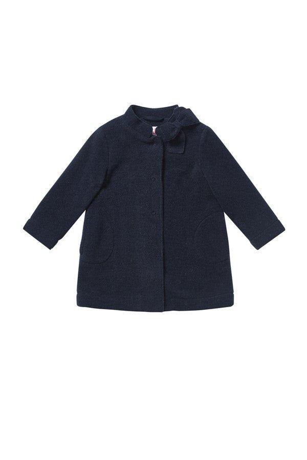 Girls Navy Blue Bow Trims Collar  Wool Coat - CÉMAROSE | Children's Fashion Store - 1