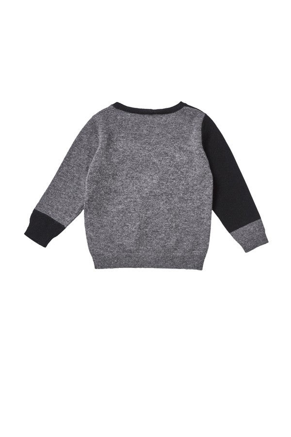 Boys Grey & Navy Blue Wool Sweater - CÉMAROSE | Children's Fashion Store - 2