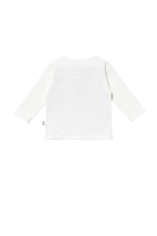 Baby Girls Milk White Cotton T-Shirt With Quartz Pink Pom-pom - CÉMAROSE | Children's Fashion Store - 2