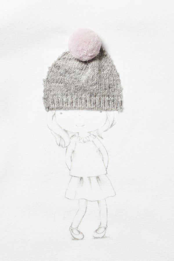 Baby Girls Milk White Cotton T-Shirt With Quartz Pink Pom-pom - CÉMAROSE | Children's Fashion Store - 3