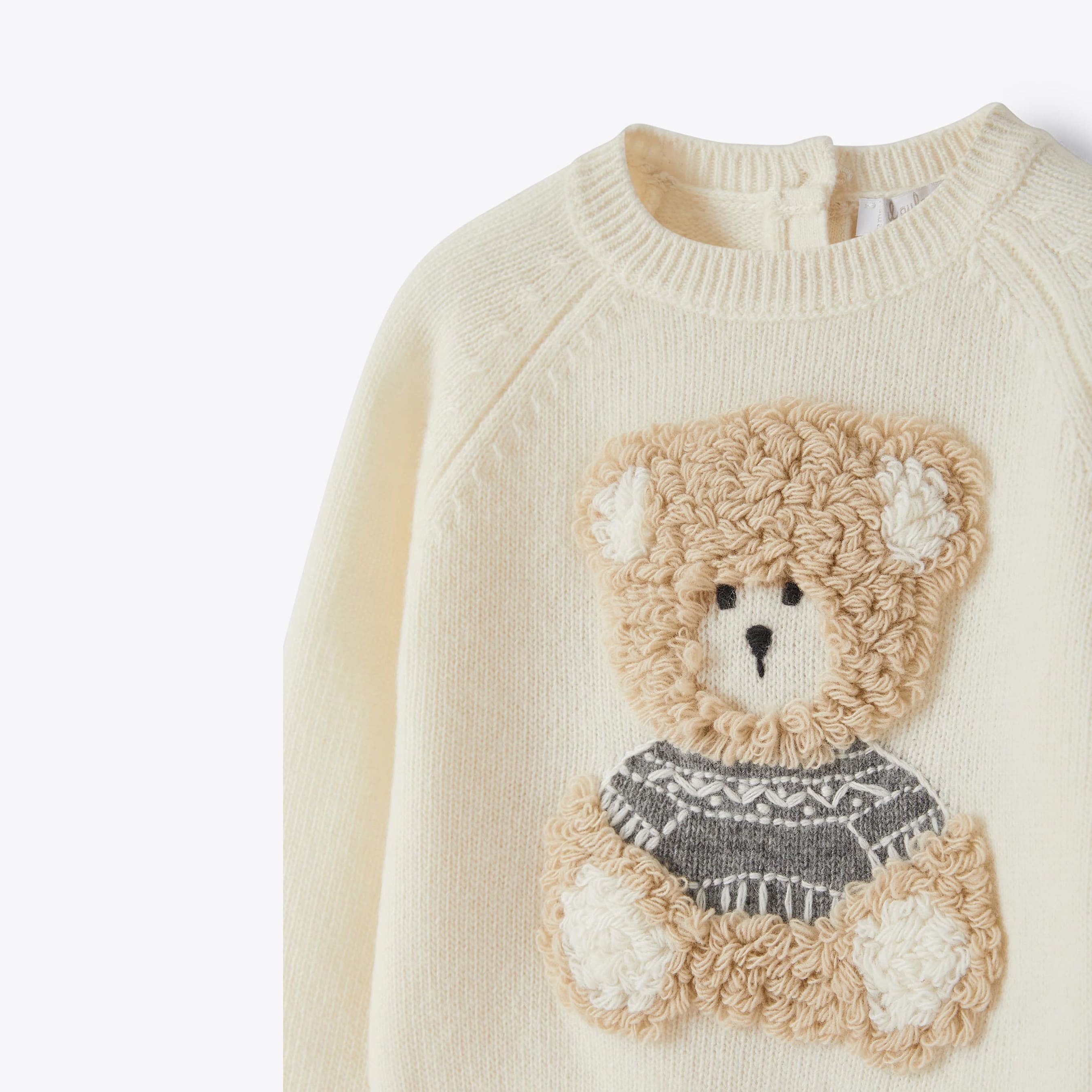 Girls White Bear Wool Sweater