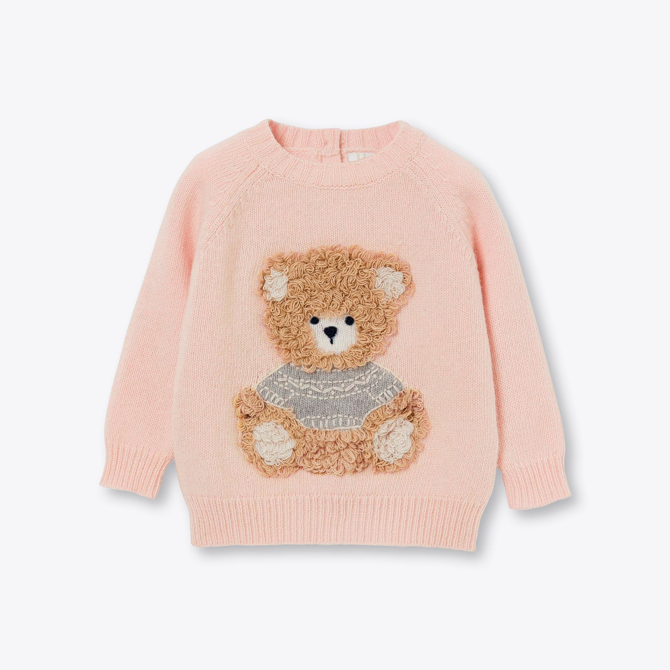 Girls Pink Bear Wool Sweater