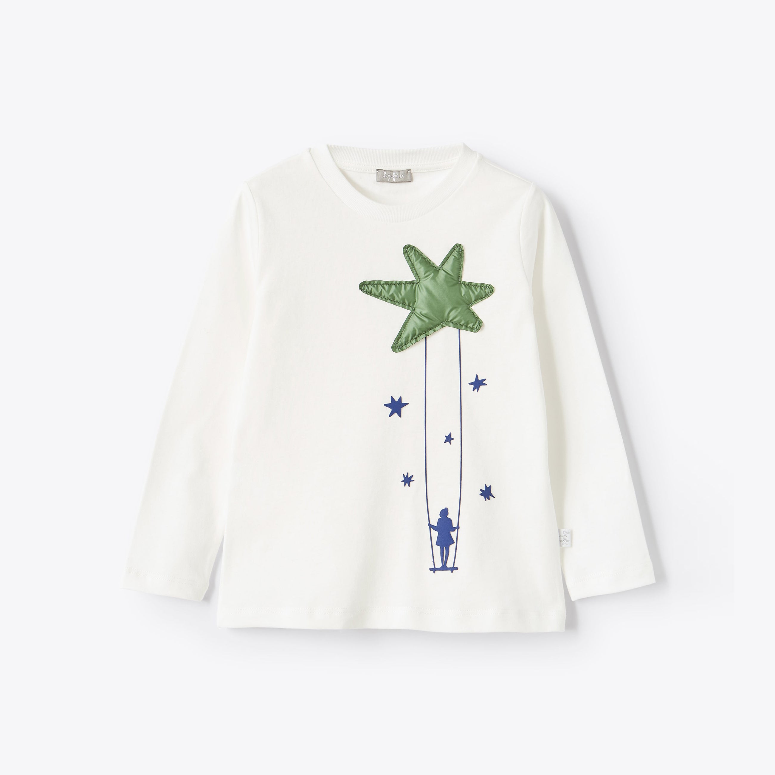Girls White Printed Cotton T-Shirt