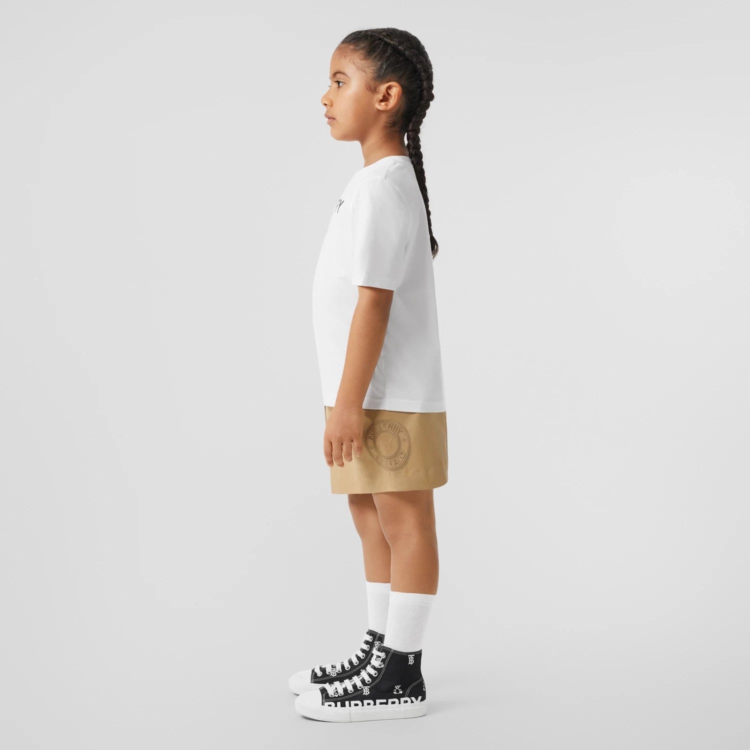 Girls Beige Logo Cotton Skirt