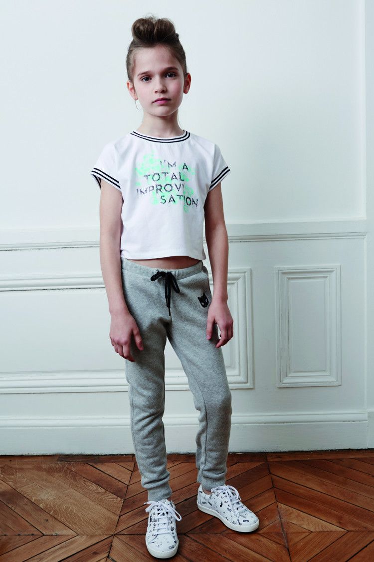 Girls White Cotton T-Shirt With Striped Cuffs - CÉMAROSE | Children's Fashion Store - 2