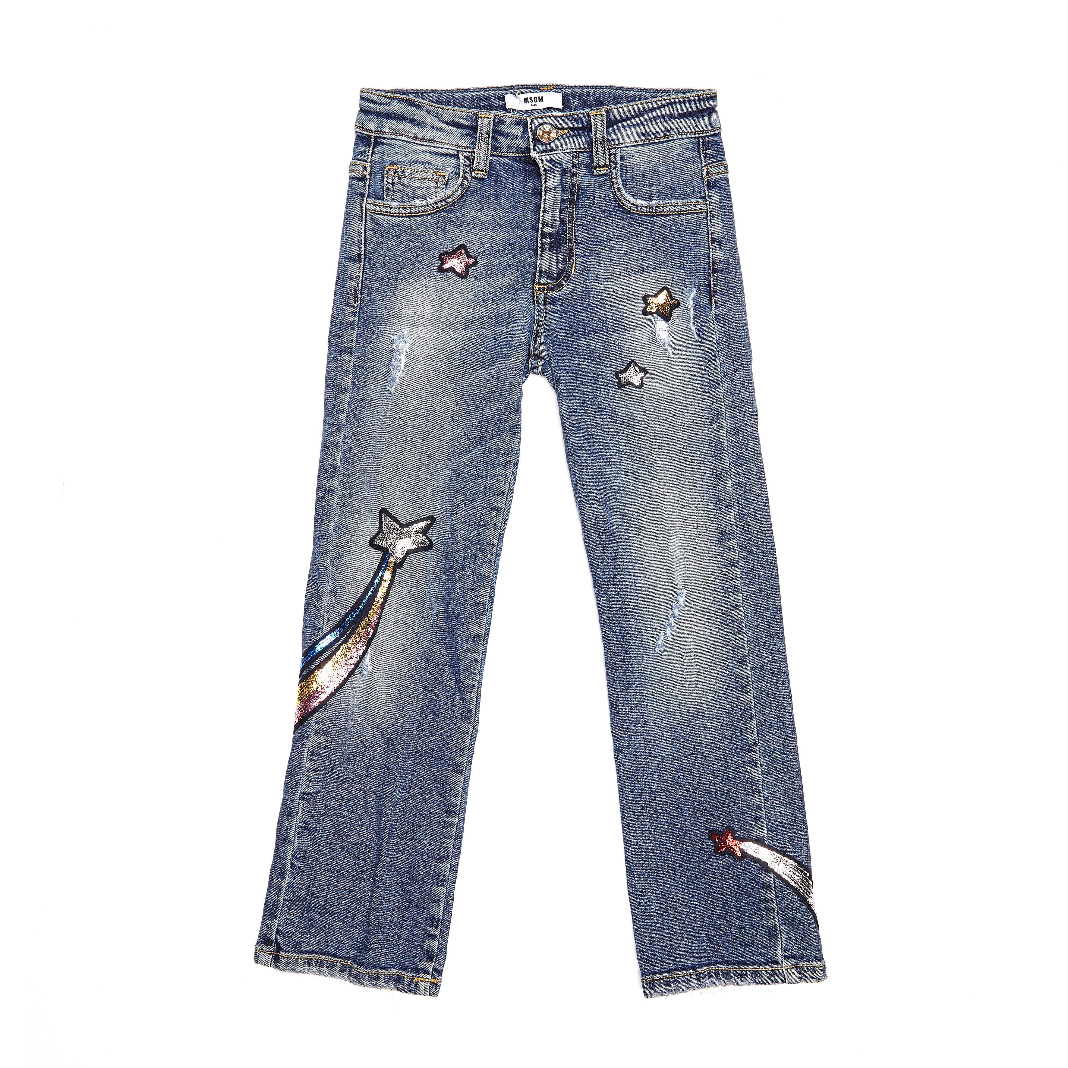 Girls Blue Printing Denim Trousers