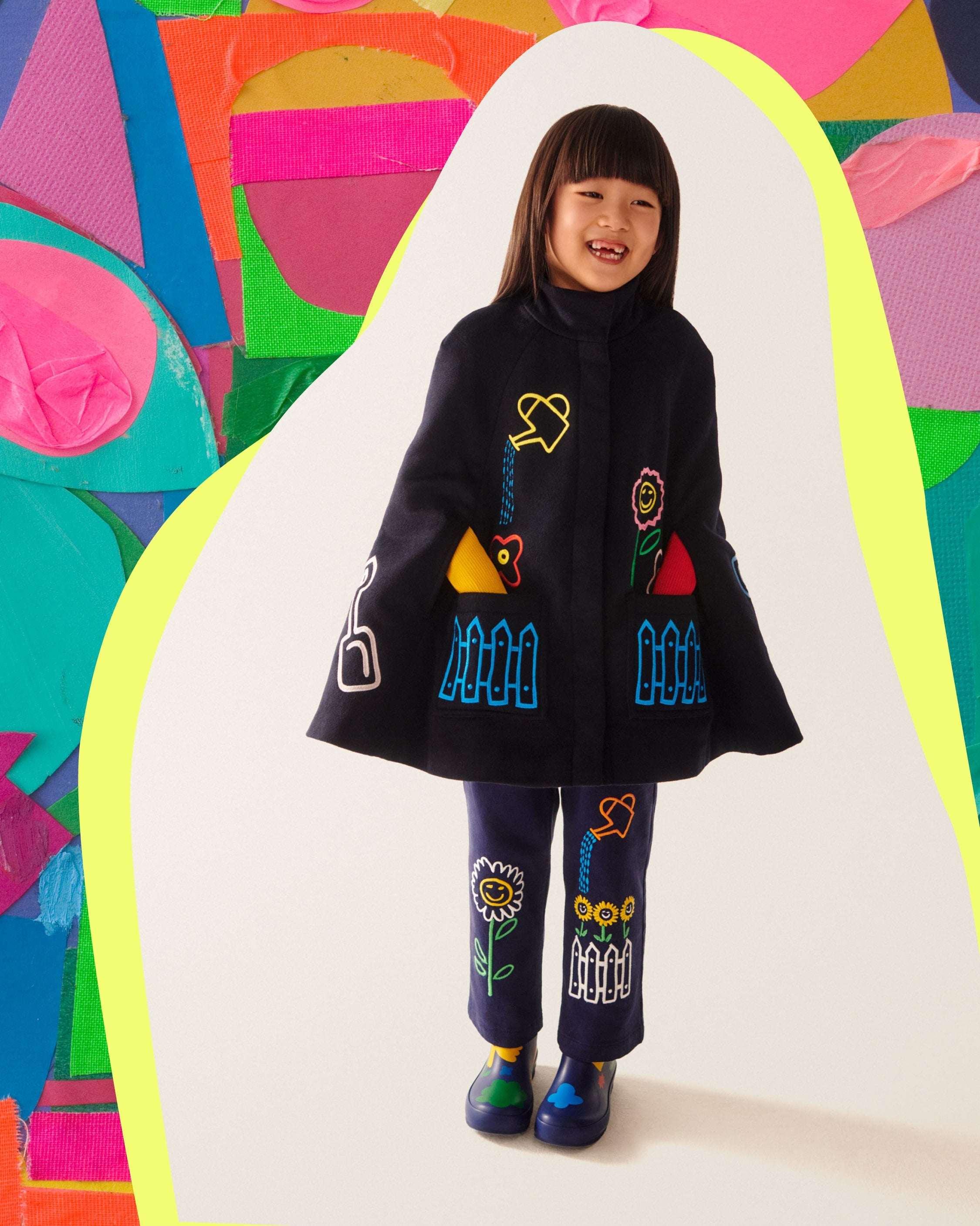 Girls Dark Navy Embroidered Denim Trousers
