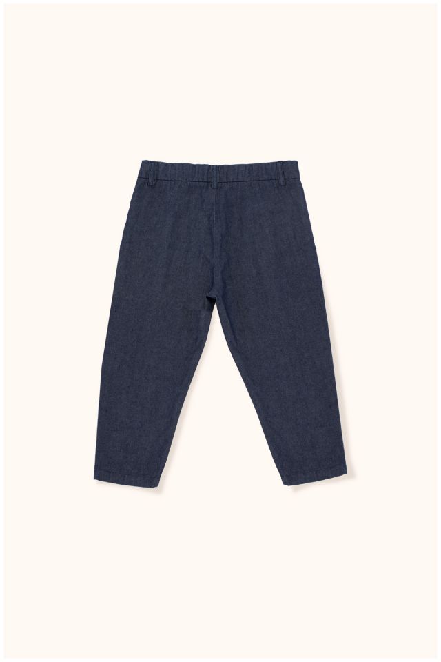 Girls Navy Cotton Denim Pleated Pant