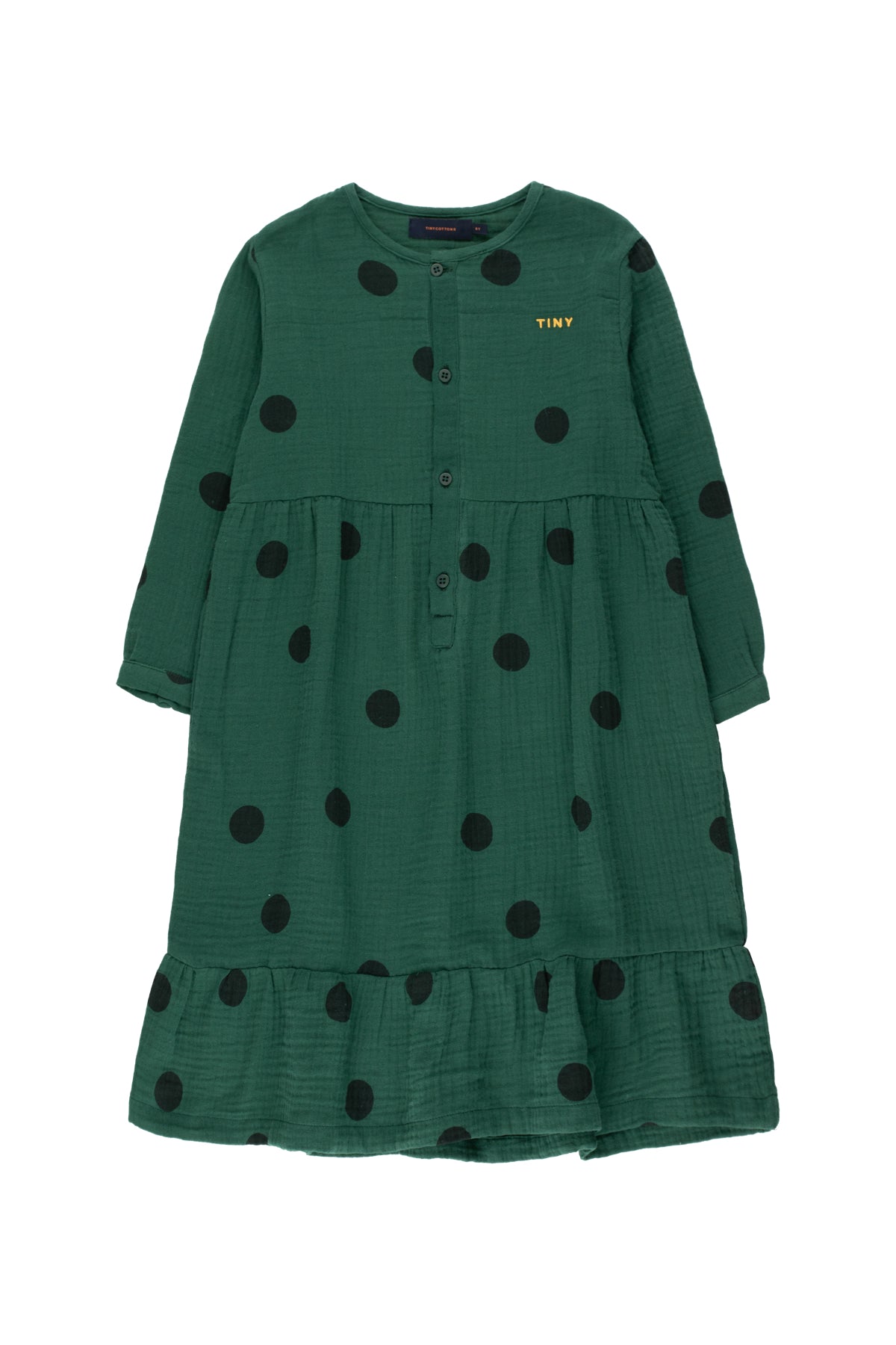 Girls Dark Green Dots Cotton Dress