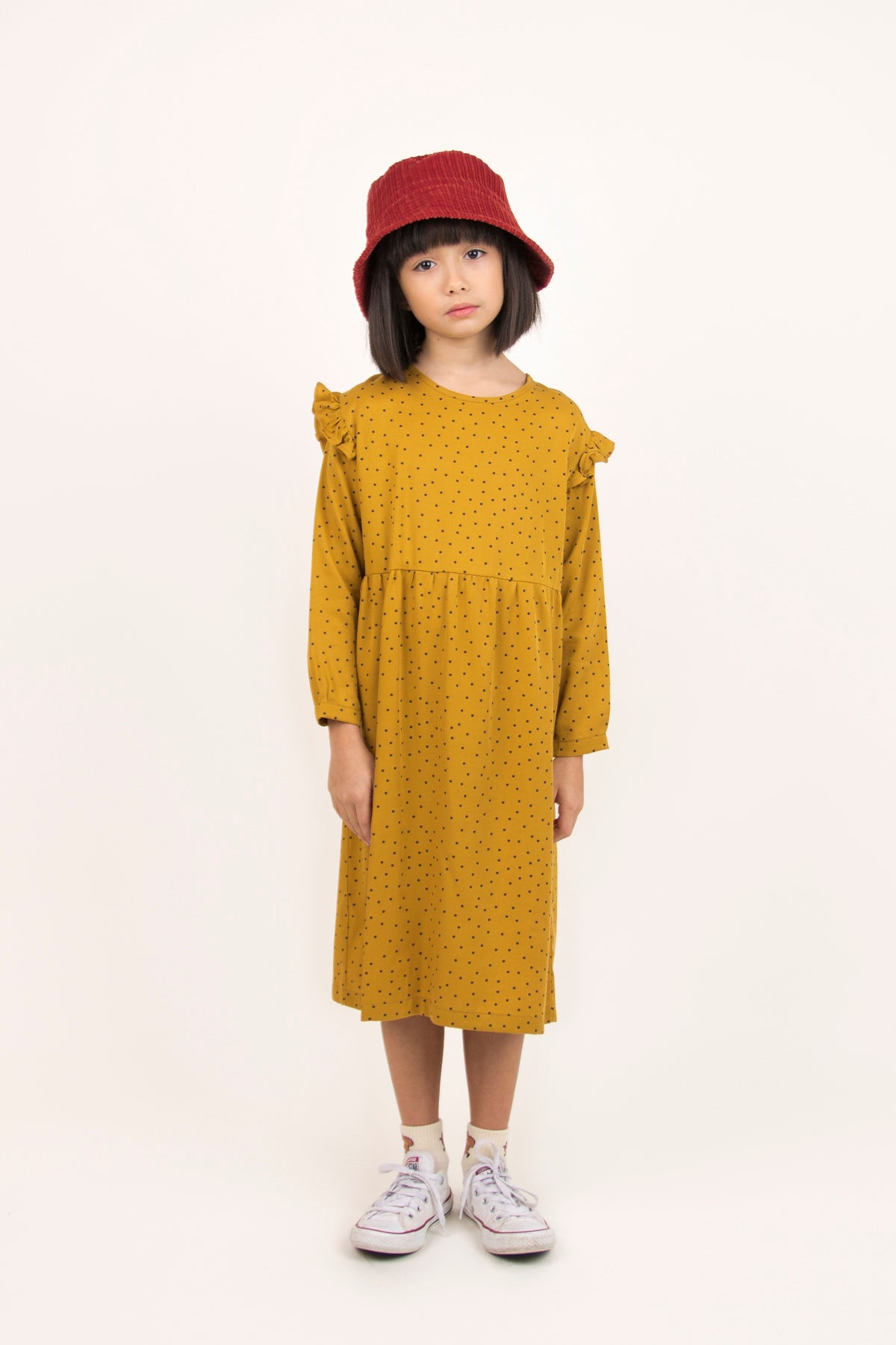 Girls Mustard Dots Dress