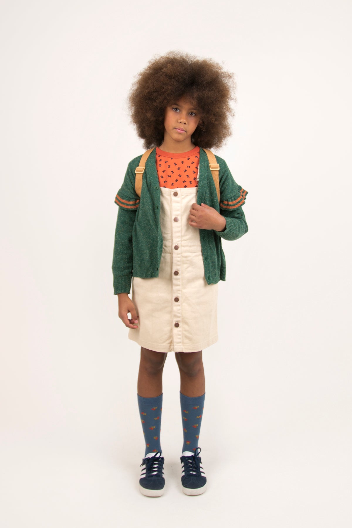 Girls Cream Solid Cotton Dress