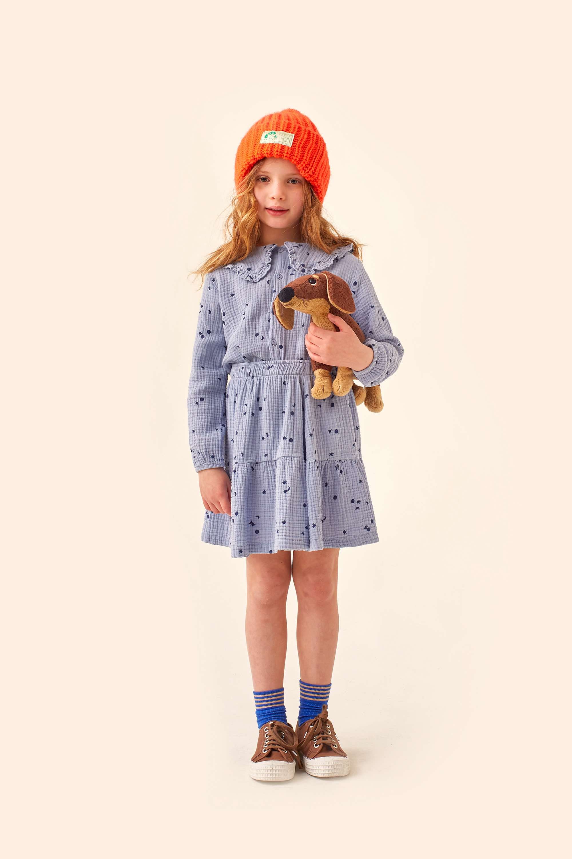 Girls Blue Printed Cotton Shirt