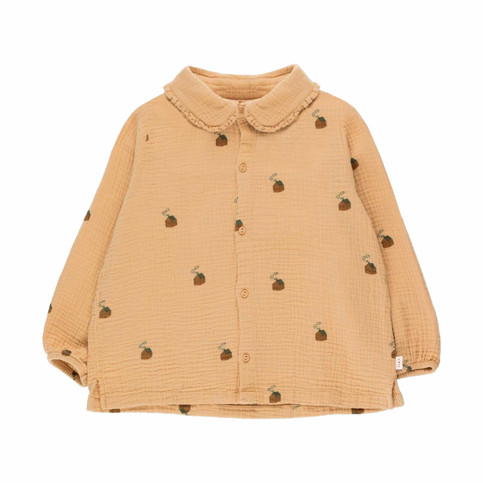 Girls Beige Printed Cotton Shirt