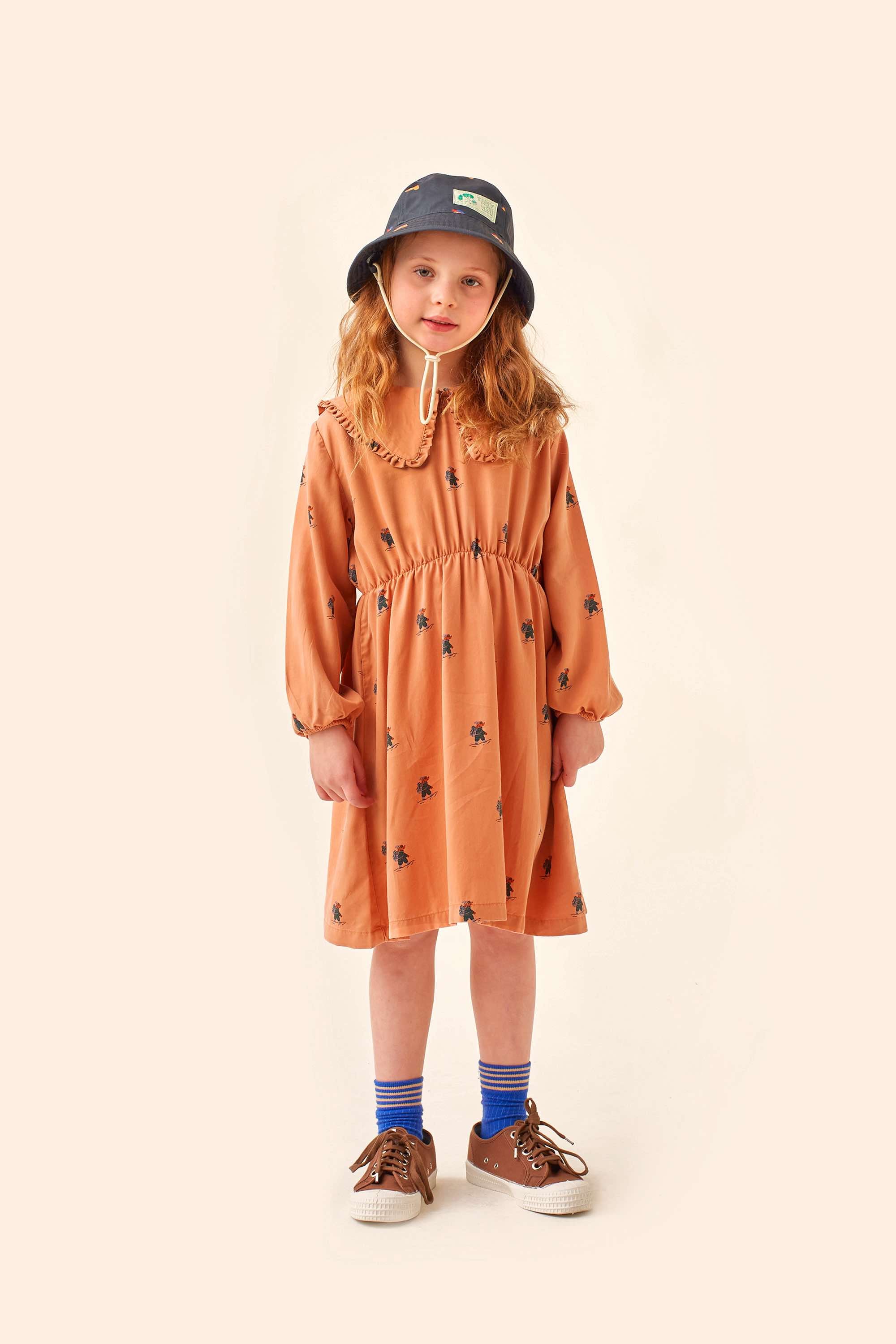 Girls Caramel Printed Dress