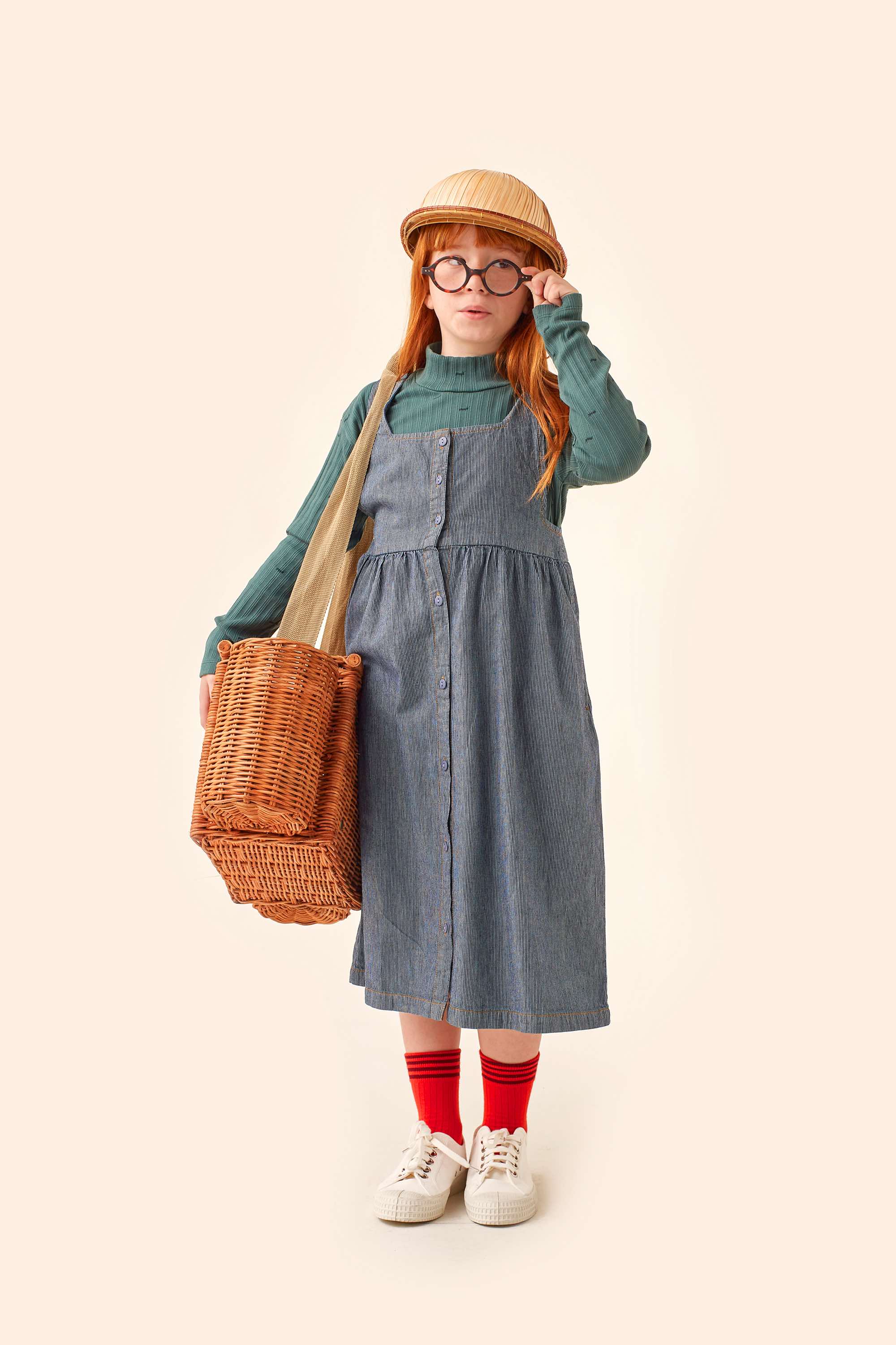 Girls Blue Stripes Denim Dress