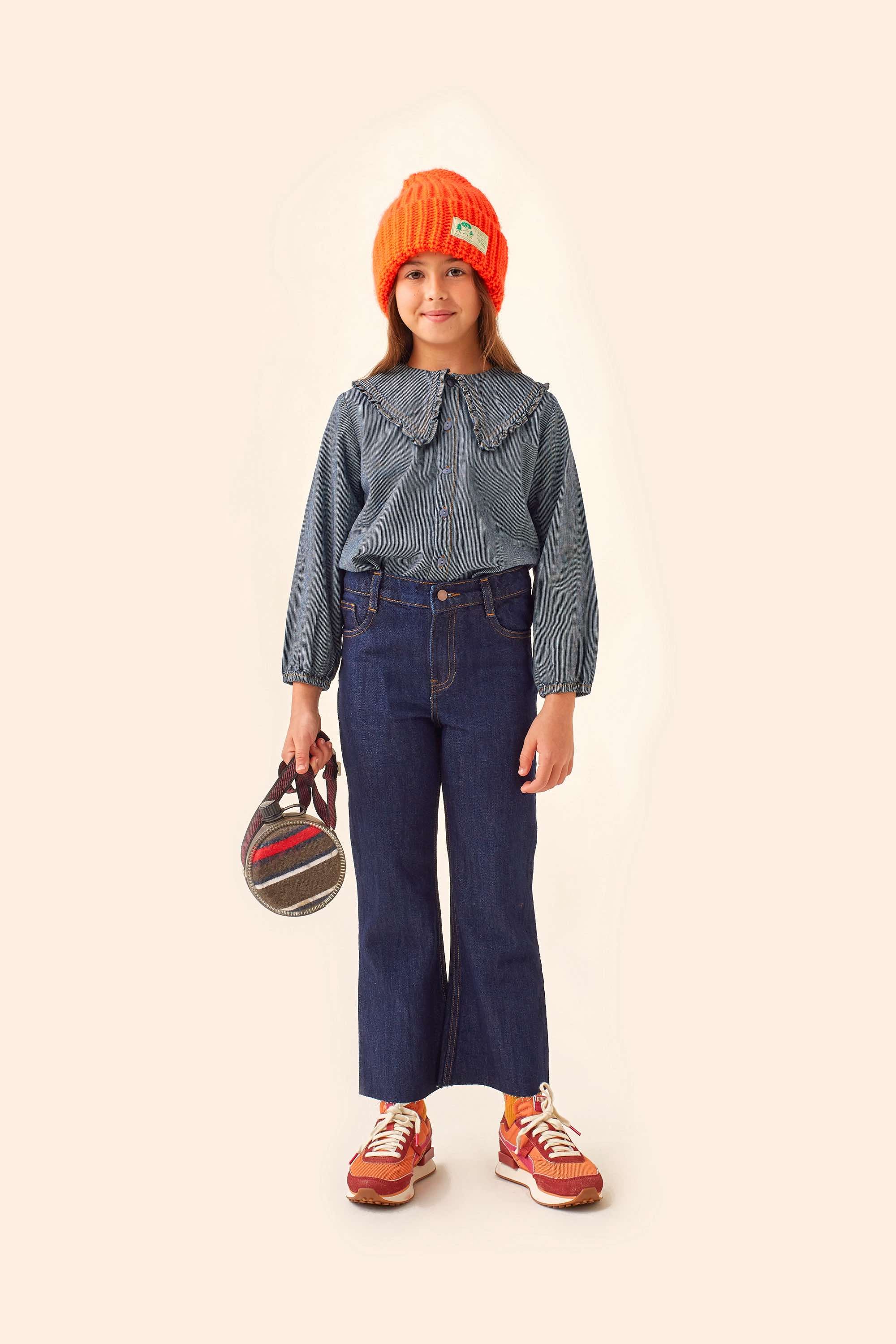 Girls Blue Stripes Denim Shirt