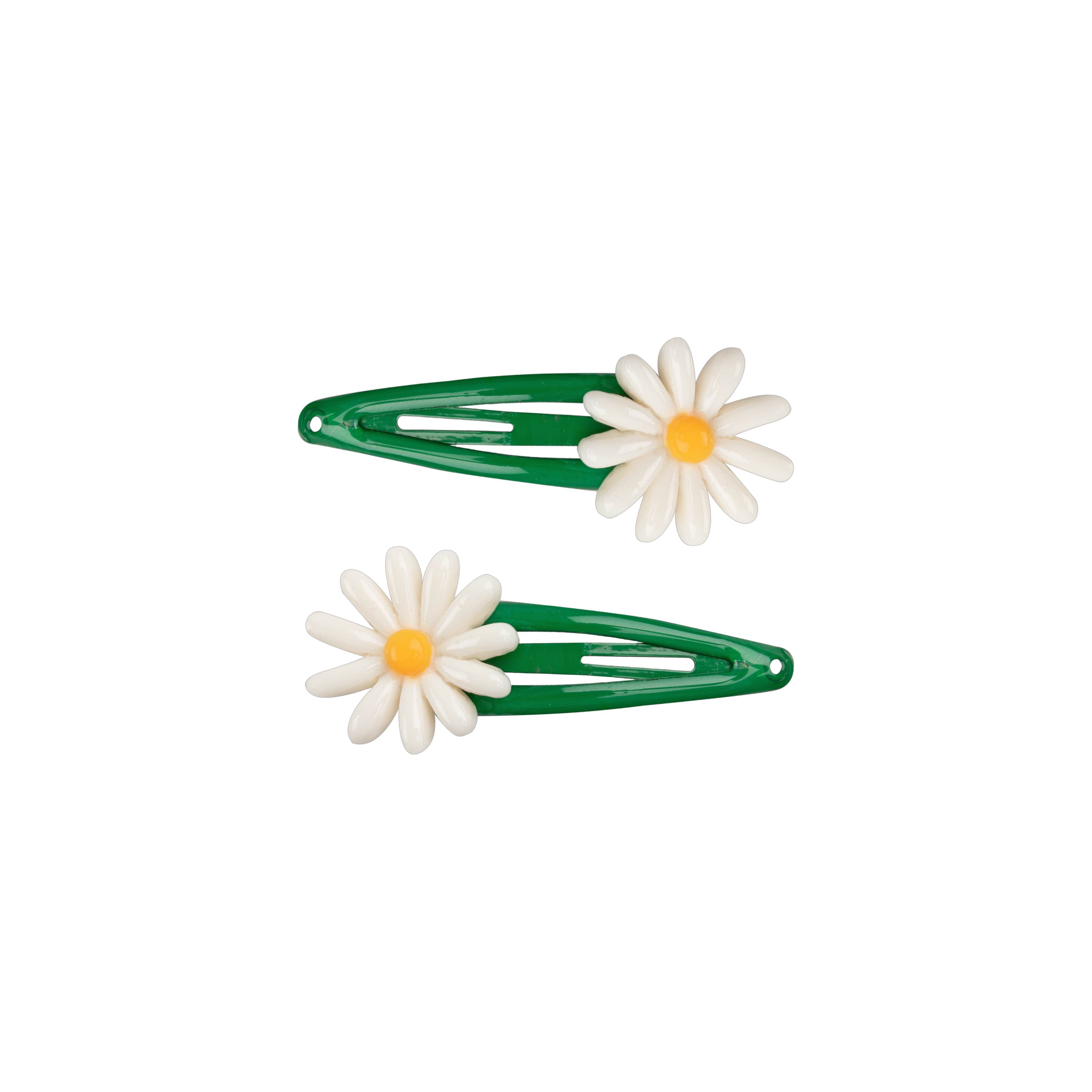 Girls Green Daisies Hair Clips