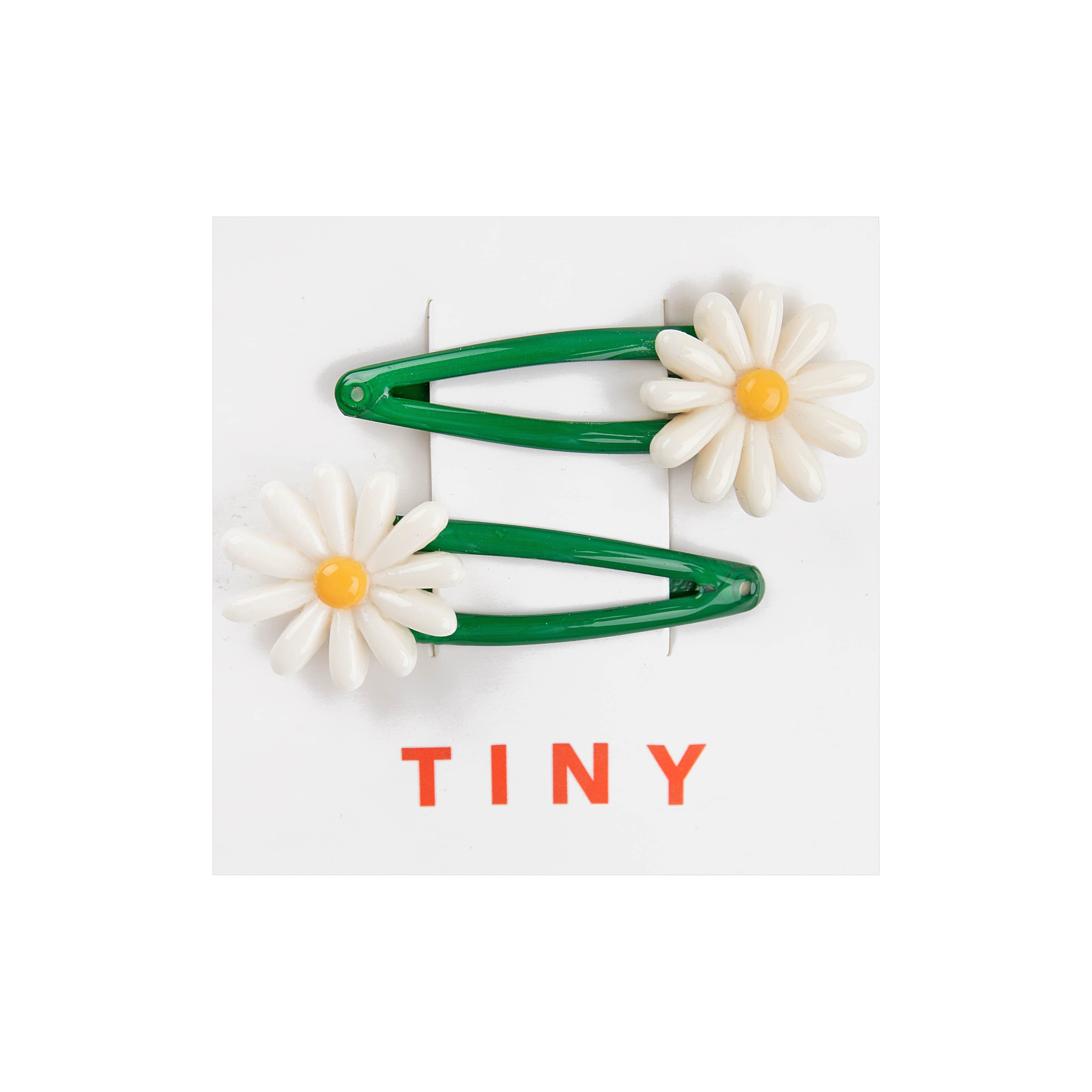 Girls Green Daisies Hair Clips