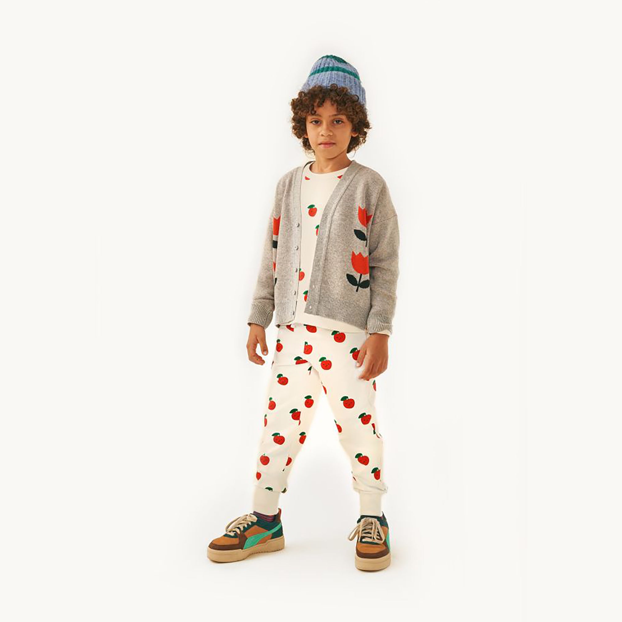 Boys & Girls White Apple Printed Cotton Sweatshirt