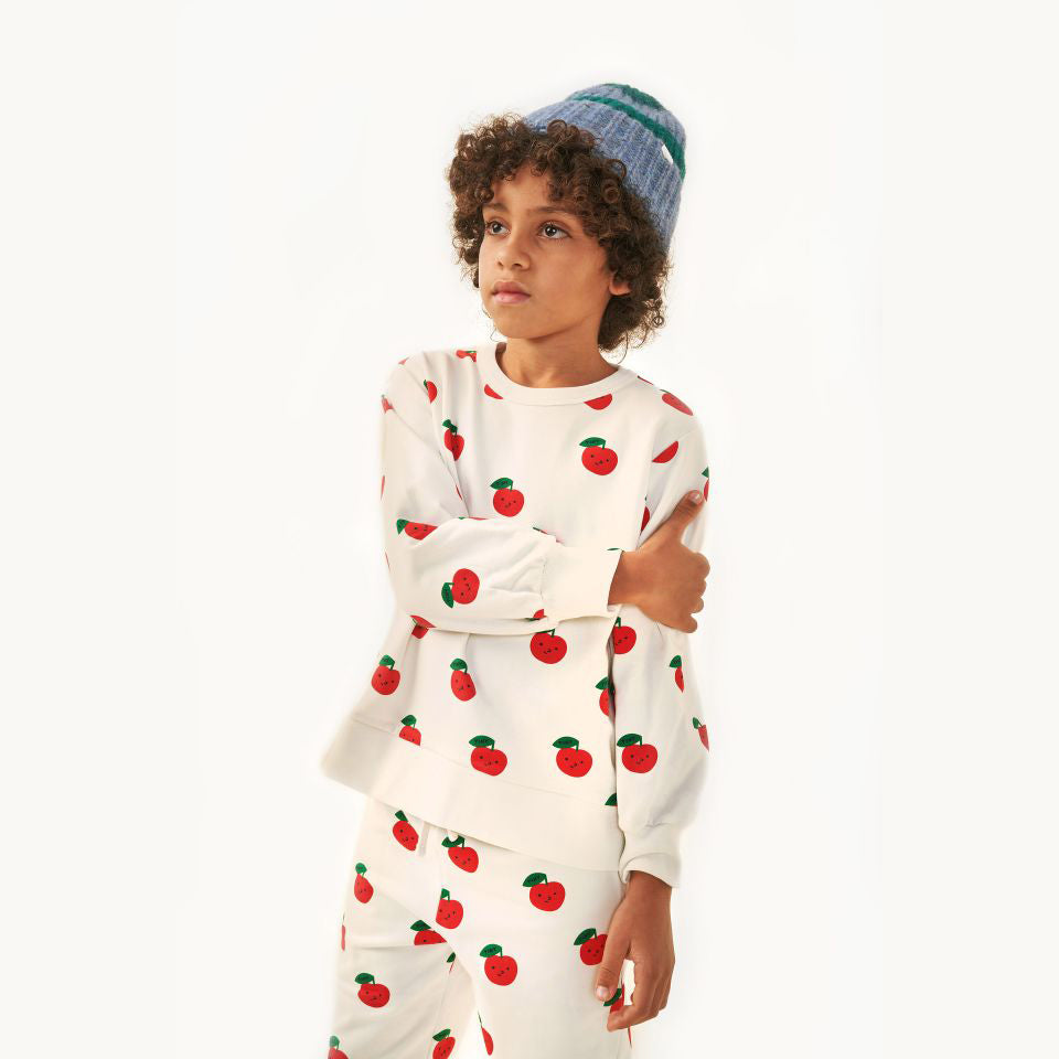 Boys & Girls White Apple Printed Cotton Sweatshirt