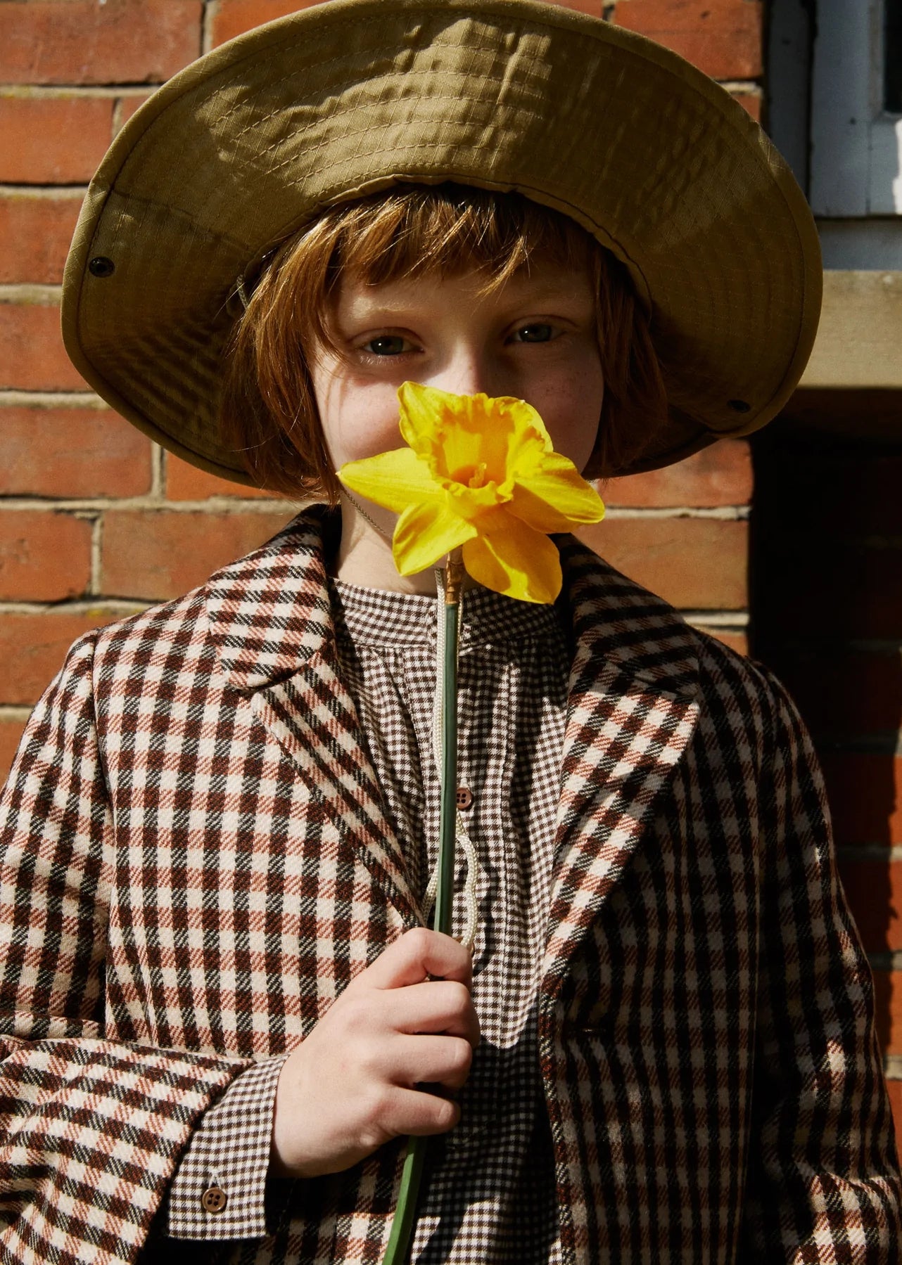 Boys & Girls Brown Check Wool Coat