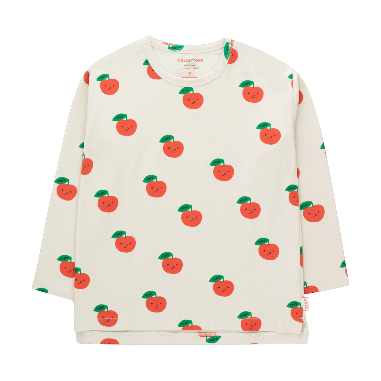 Boys & Girls White Apple Printed Cotton T-Shirt