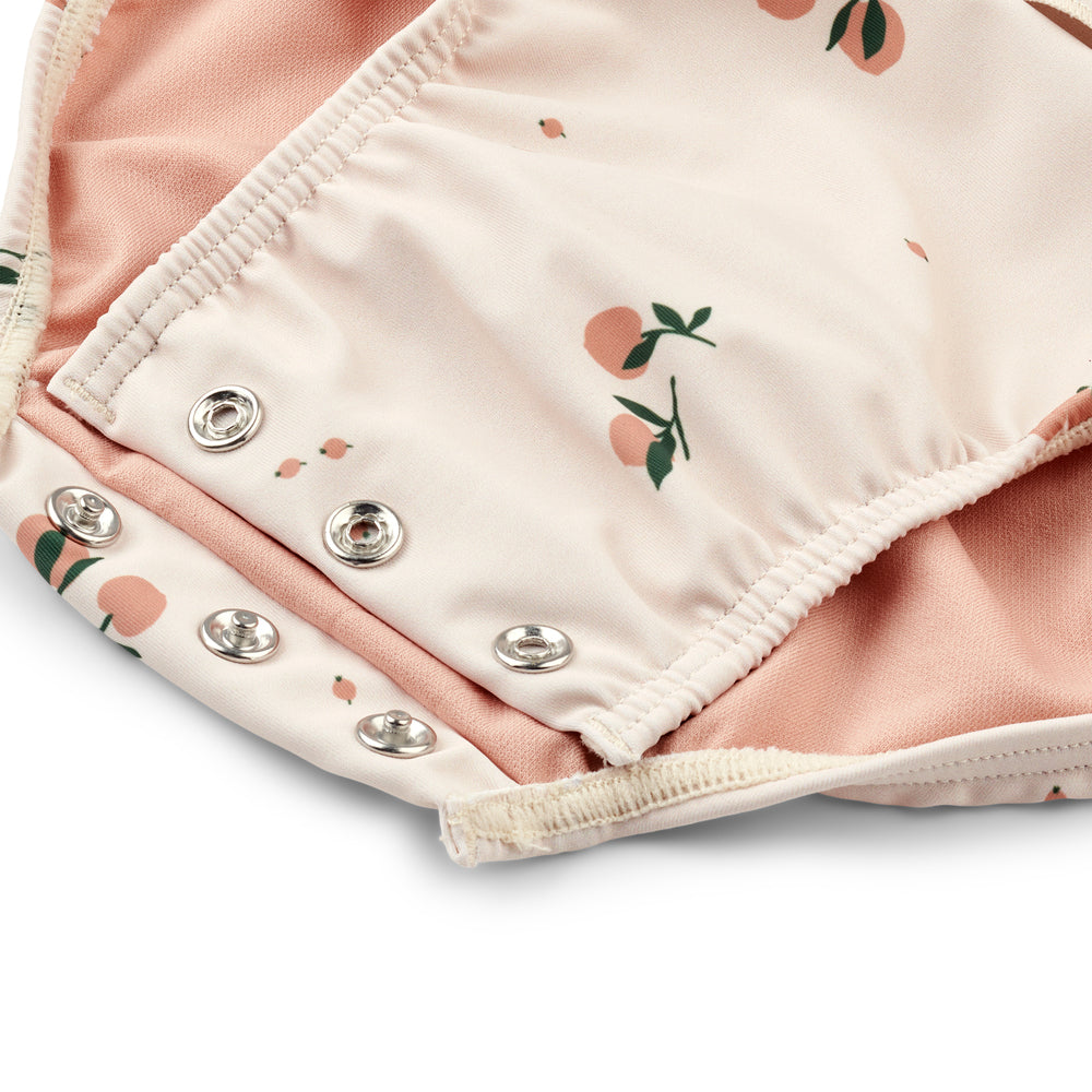 Girls White Printed Swimsuit