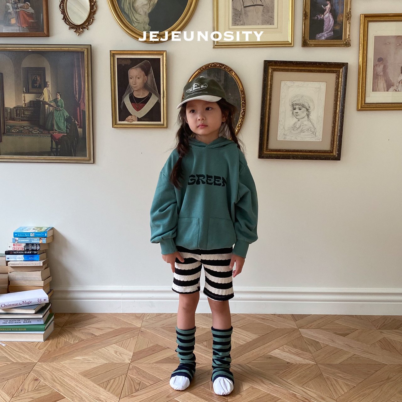 Girls Black Stripes Cotton Shorts