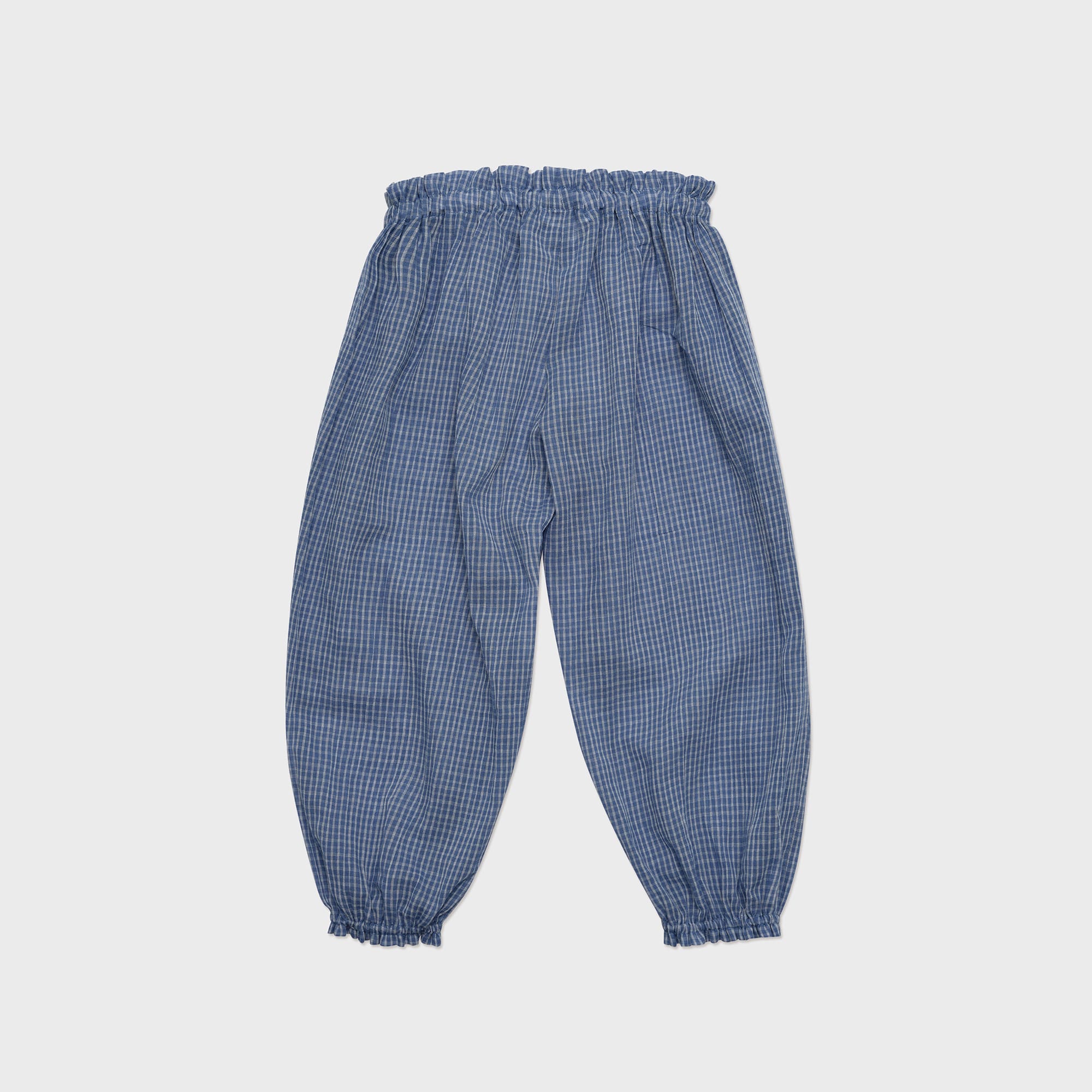 Girls Blue Check Cotton Trousers