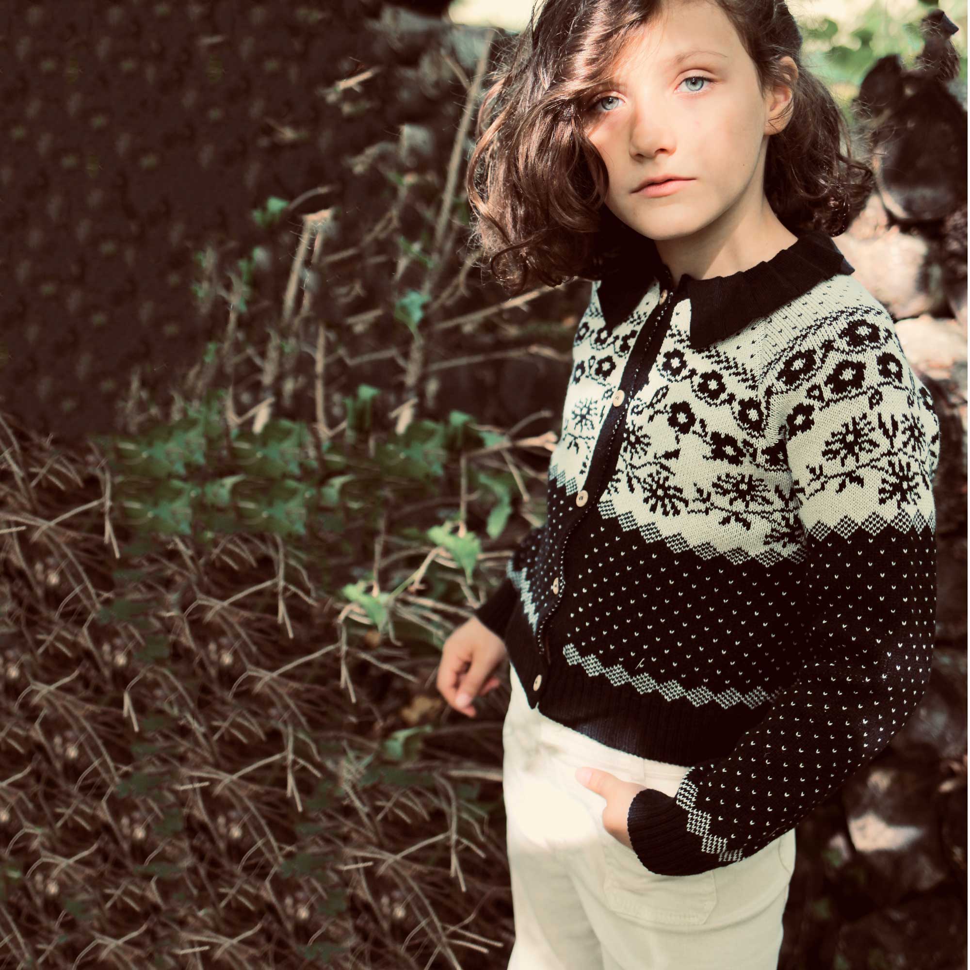 Girls Black Flowers Cardigan
