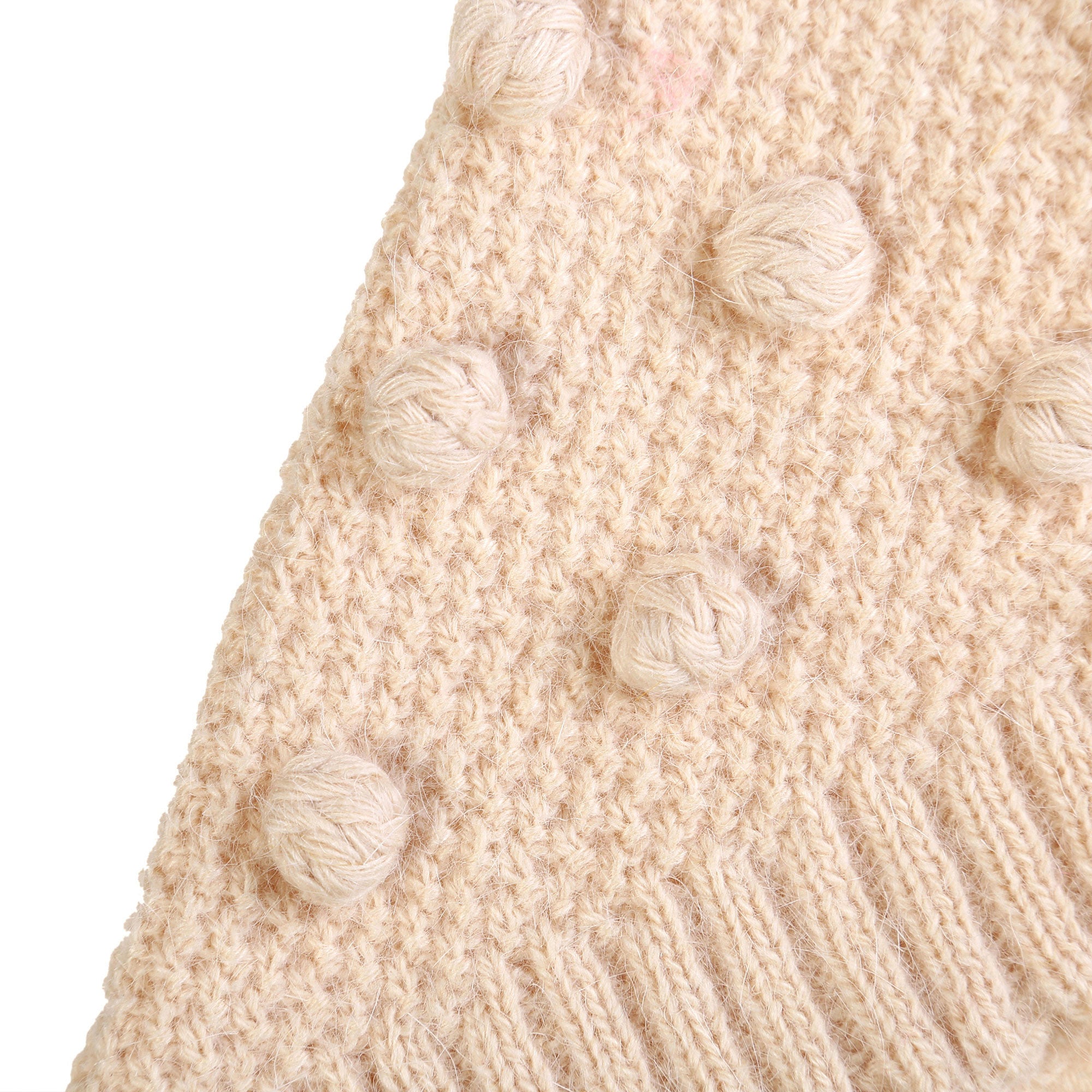 Girls Beige Tassel Trims Knitted Cotton 'Kira'Bonnet - CÉMAROSE | Children's Fashion Store - 4