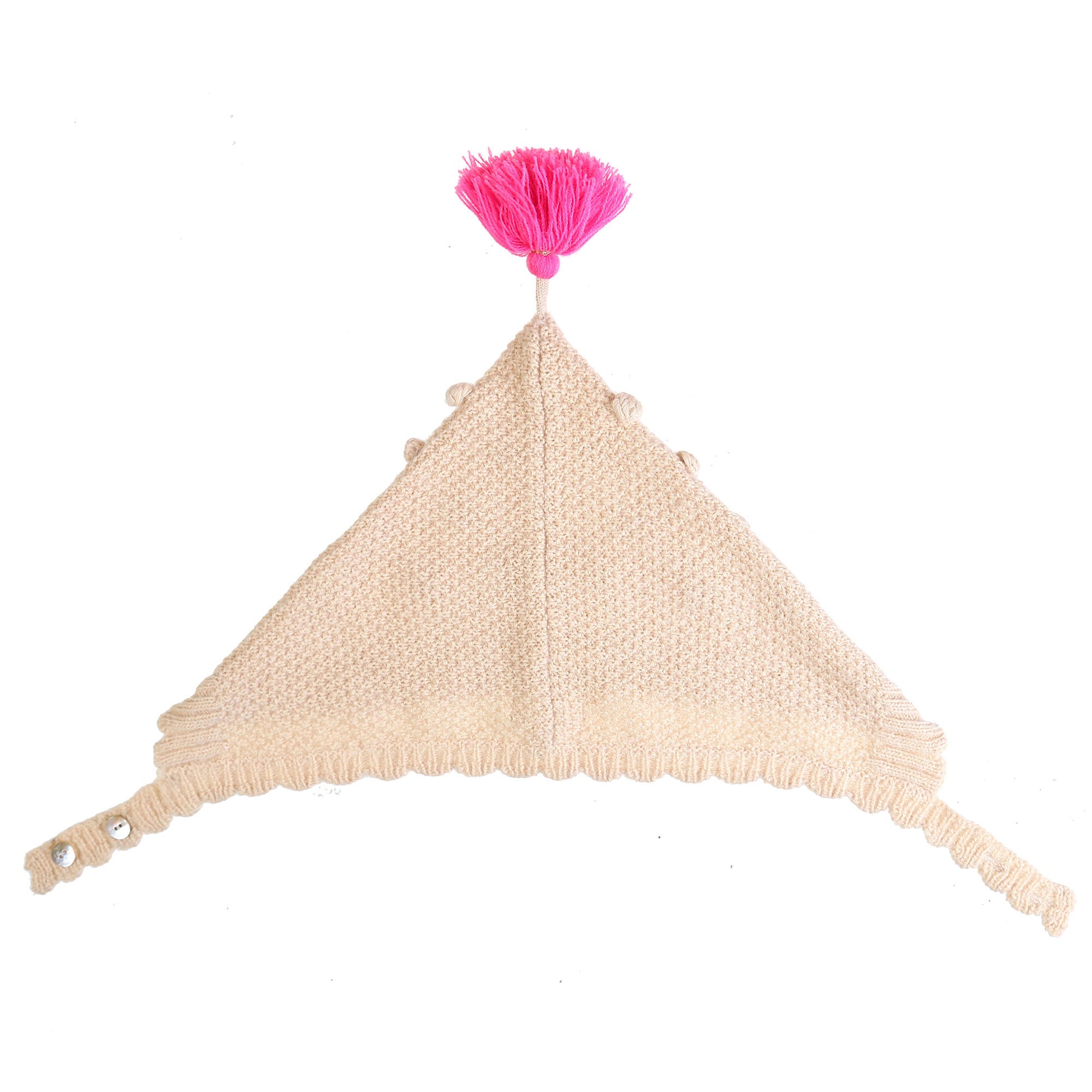 Girls Beige Tassel Trims Knitted Cotton 'Kira'Bonnet - CÉMAROSE | Children's Fashion Store - 6