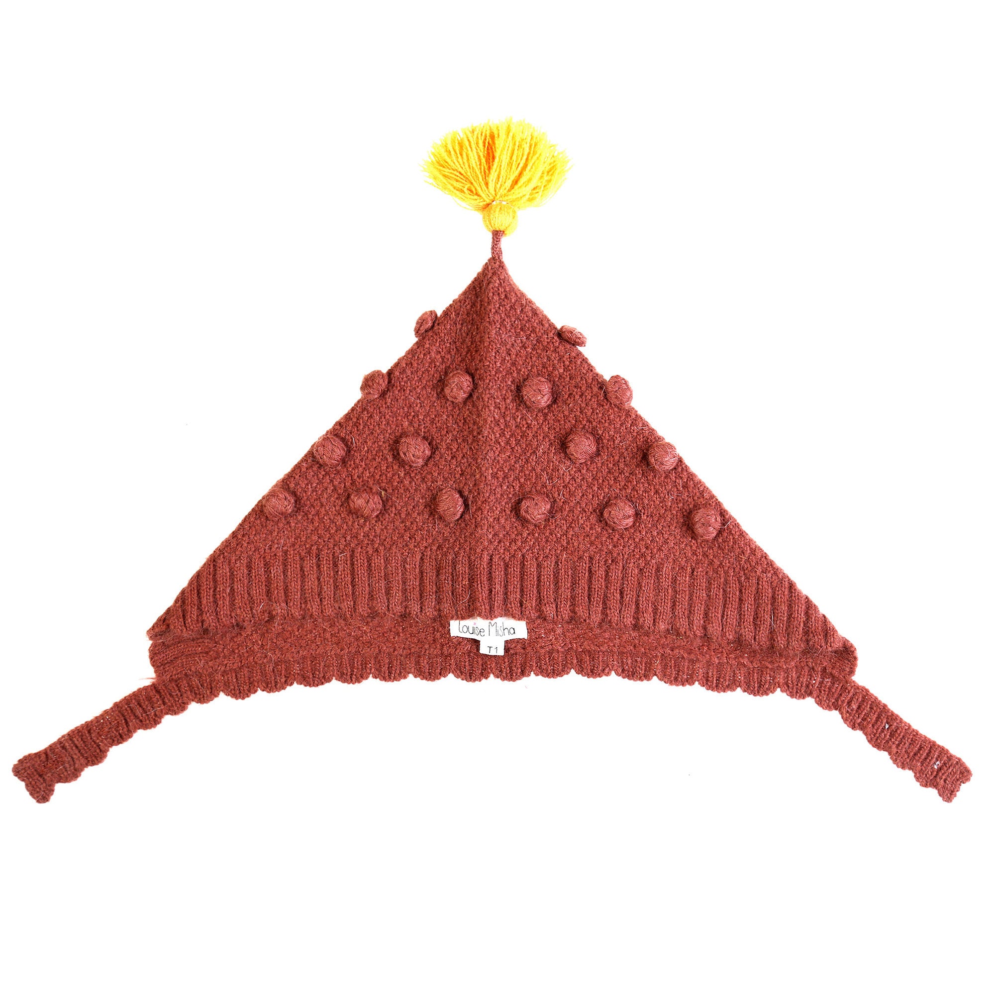 Girls Dark Red Tassel Trims Knitted Cotton 'Kira'Bonnet - CÉMAROSE | Children's Fashion Store - 1