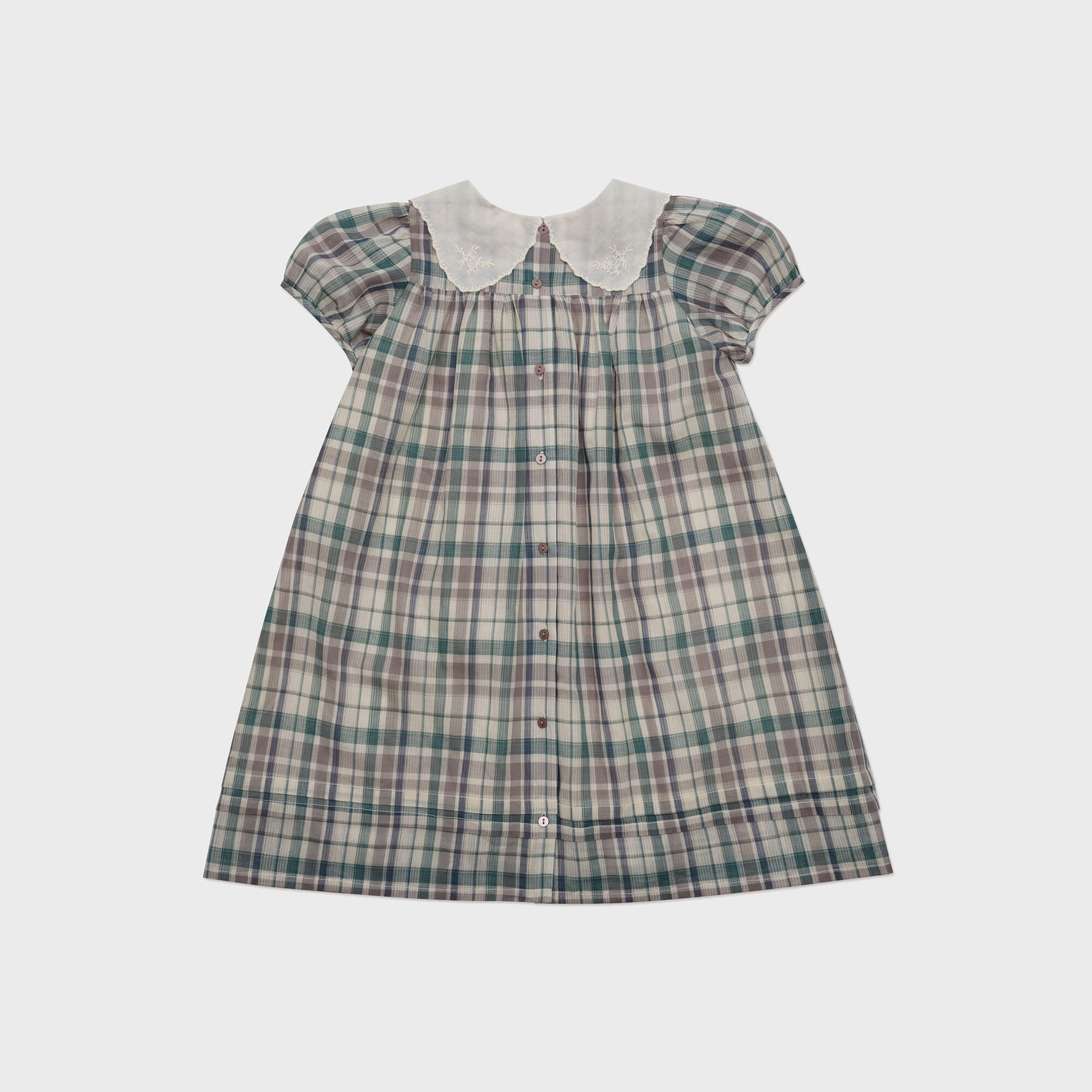 Girls Green Check Cotton Dress