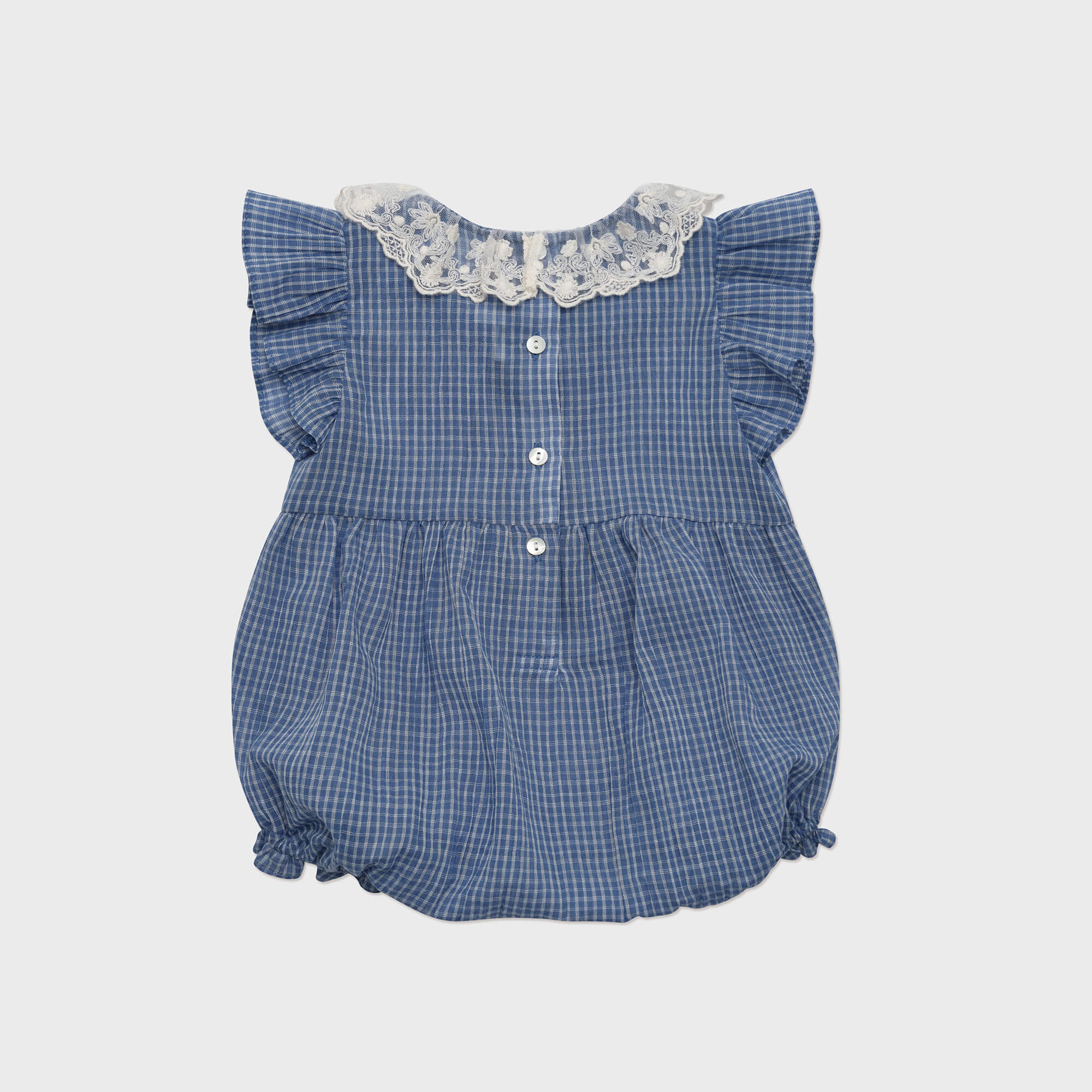 Baby Girls Blue Check Cotton Babysuit
