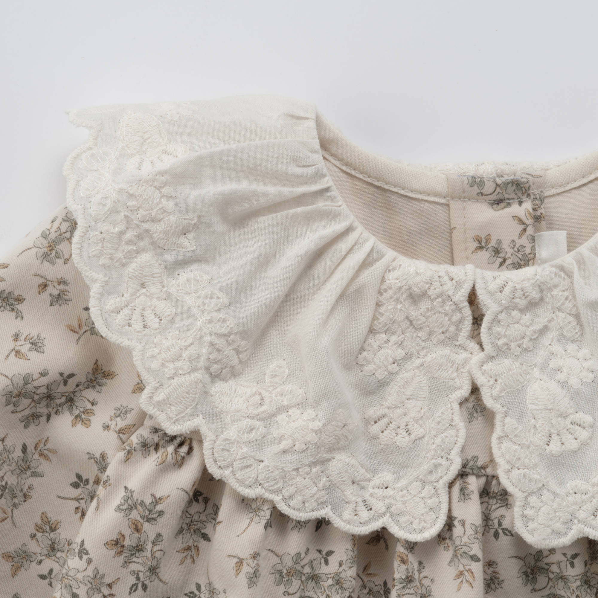 Baby Girls Beige Floral Lace Collar Cotton Top