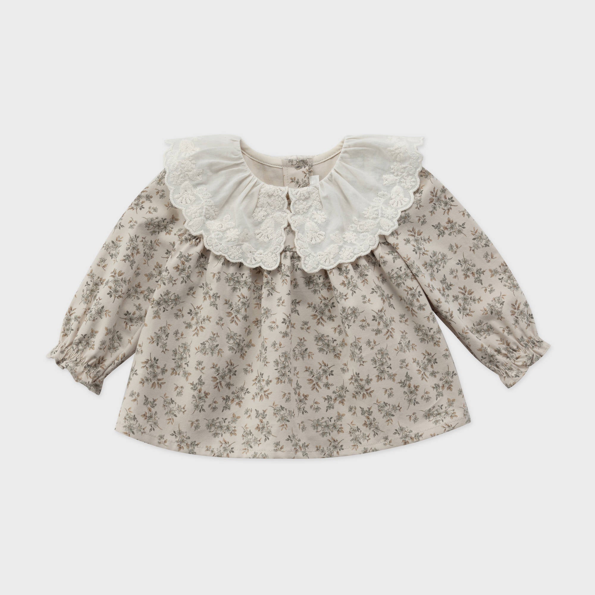 Baby Girls Beige Floral Lace Collar Cotton Top