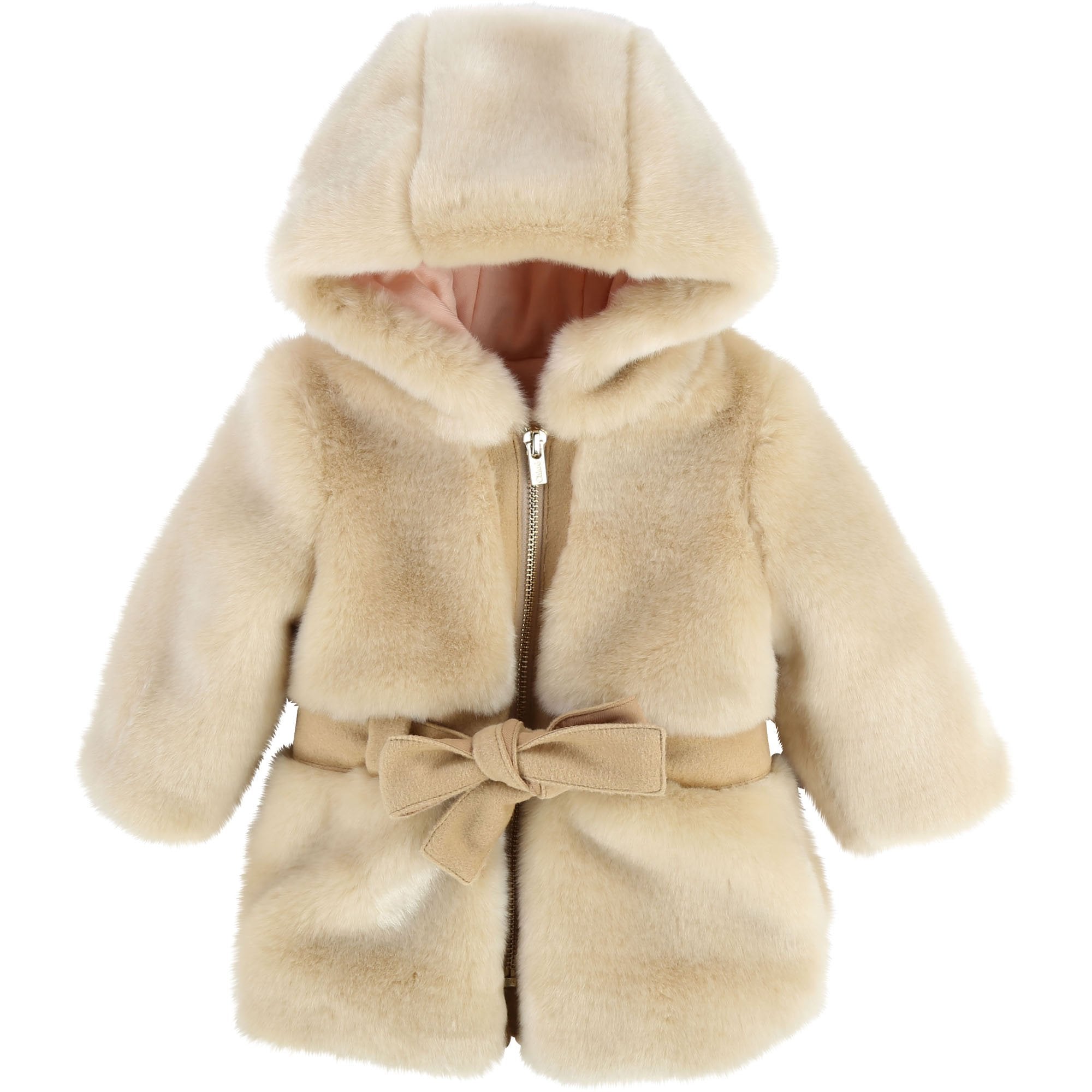 Baby Girls Beige Fur Coat