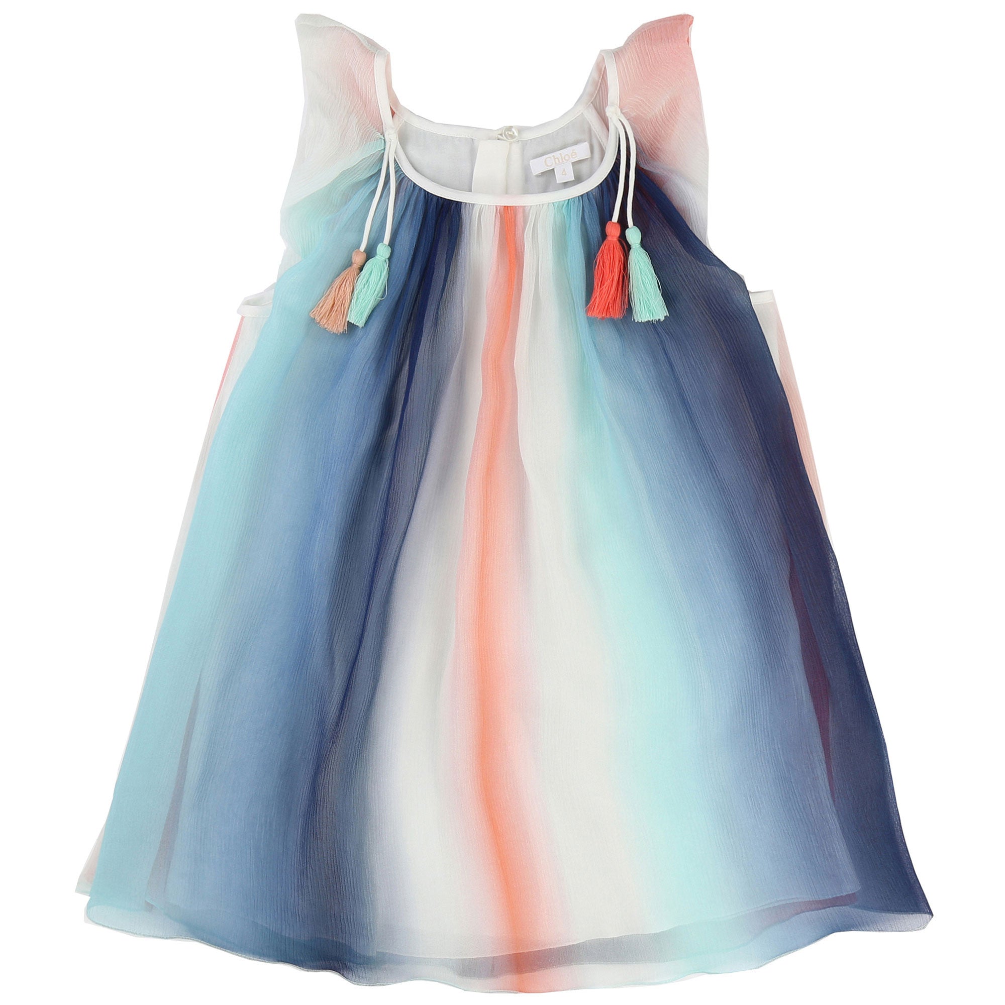 Girls Blue Stripy Silk Crêpe Dress - CÉMAROSE | Children's Fashion Store