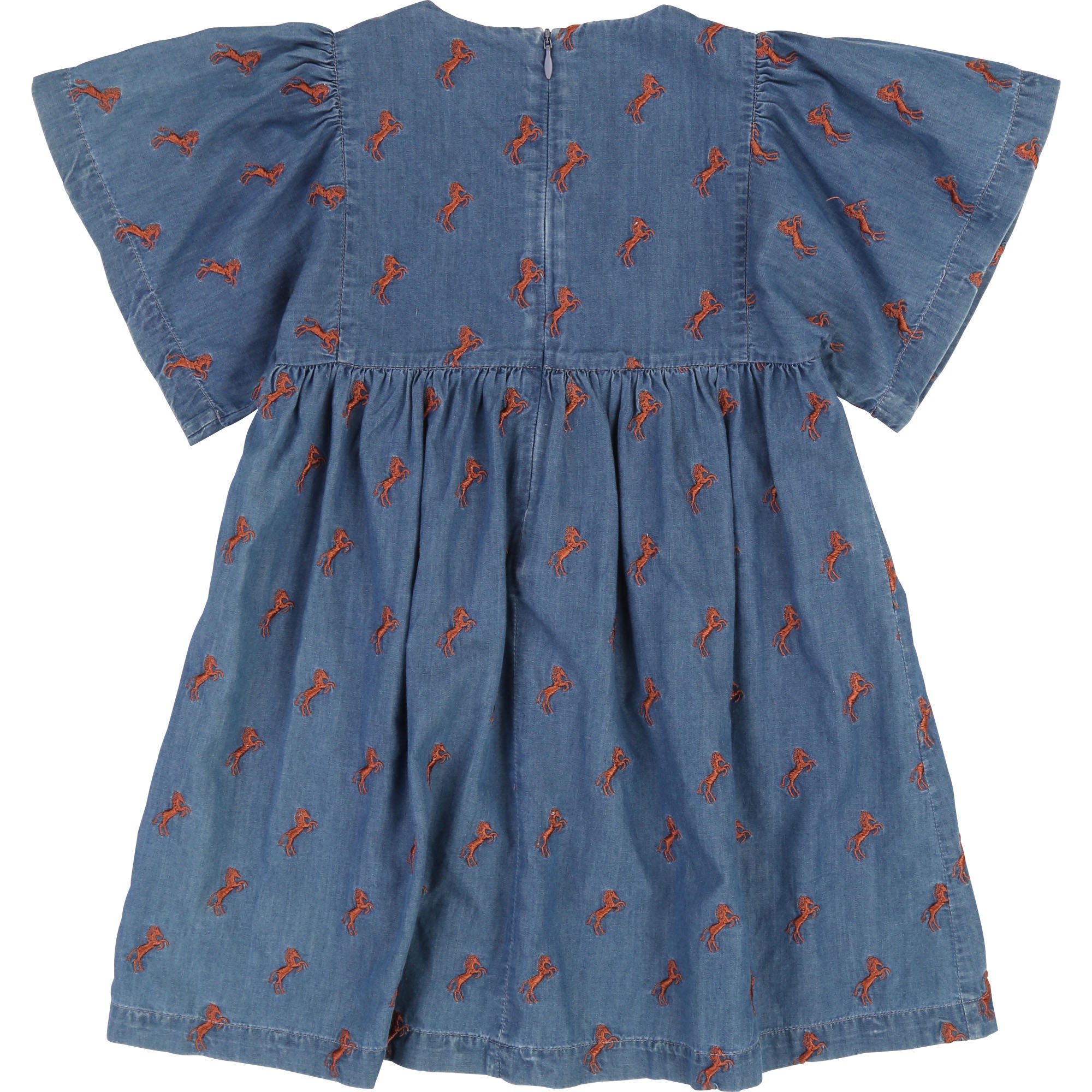 Girls Blue & Terracotta Cotton Dress