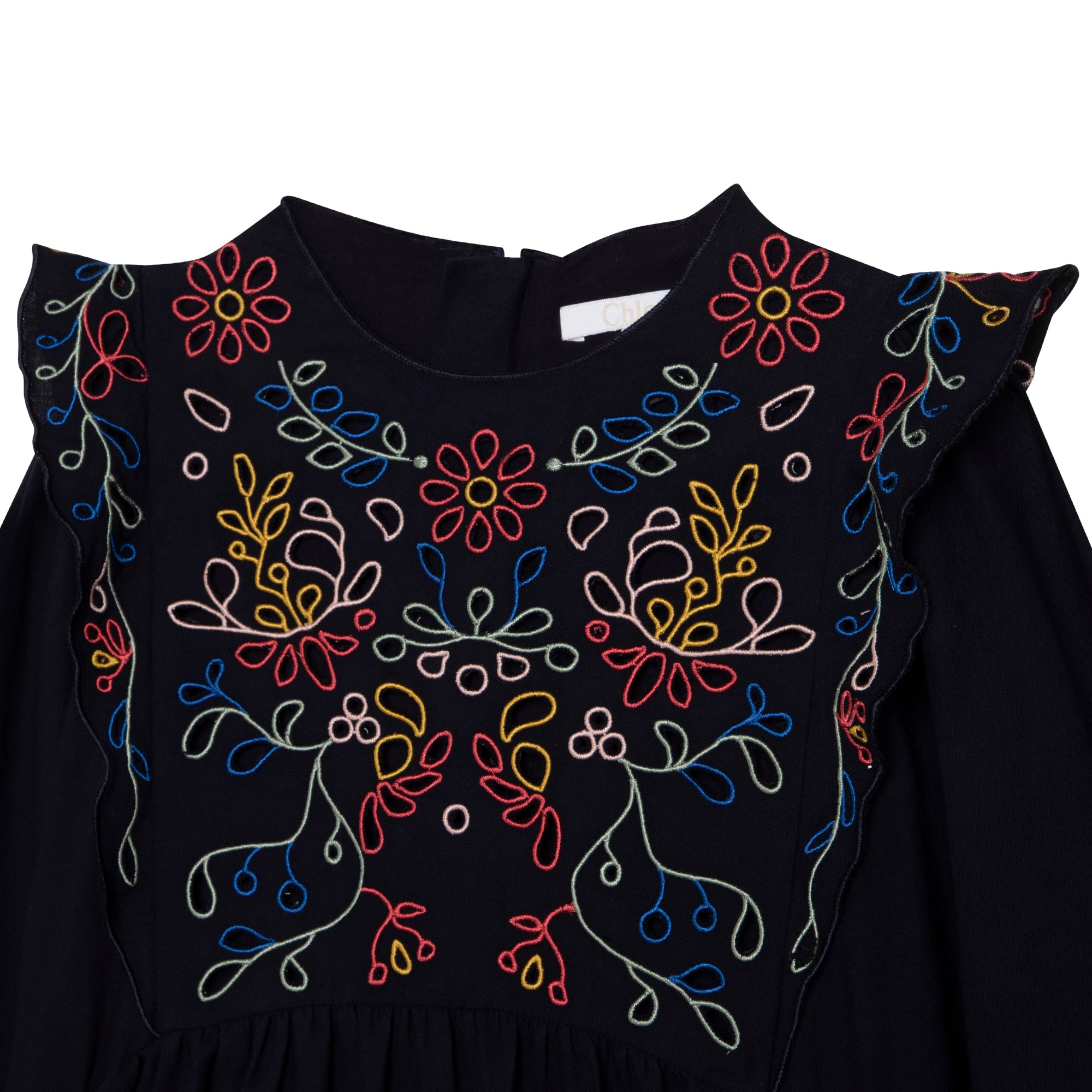 Girls Navy Embroidered Cotton Dress