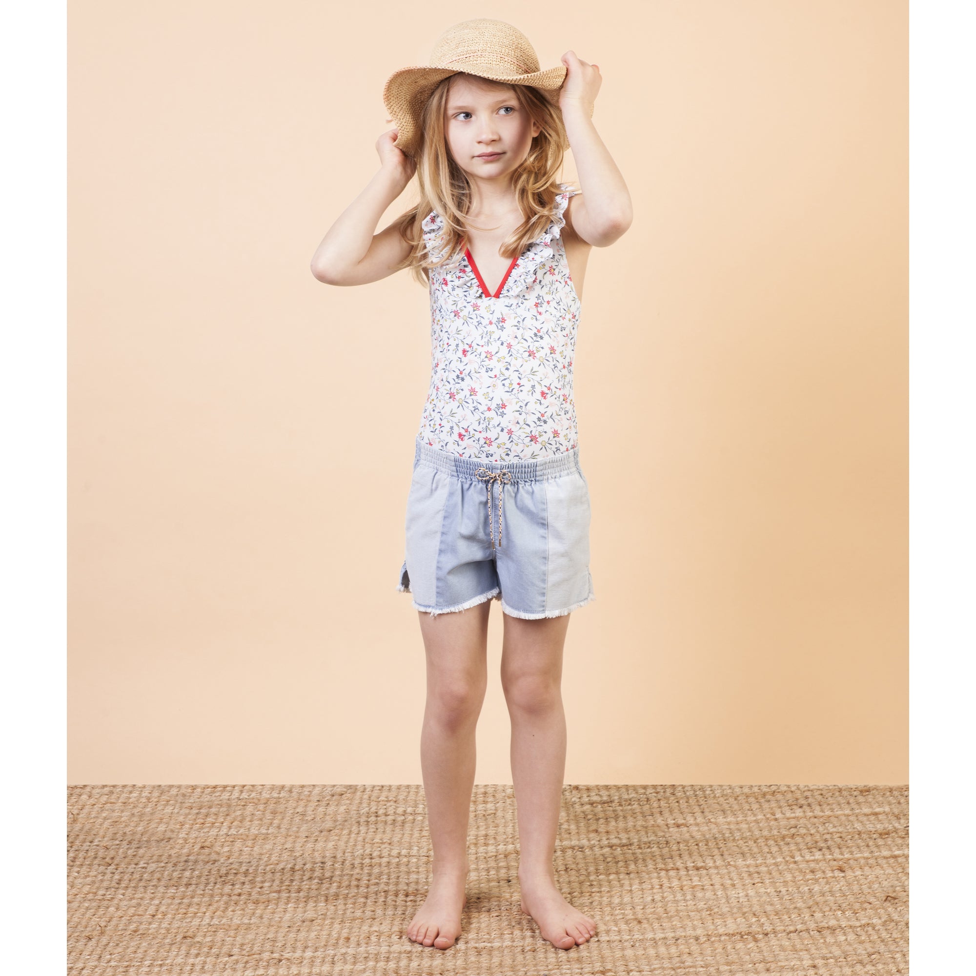 Girls Light Blue Cotton Shorts