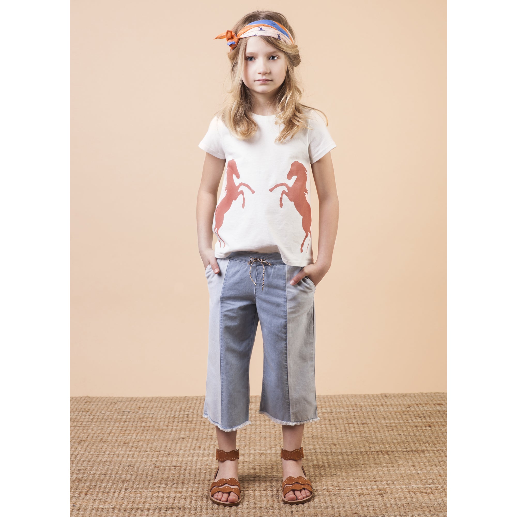 Girls Light Blue Patchwork Cotton Jeans