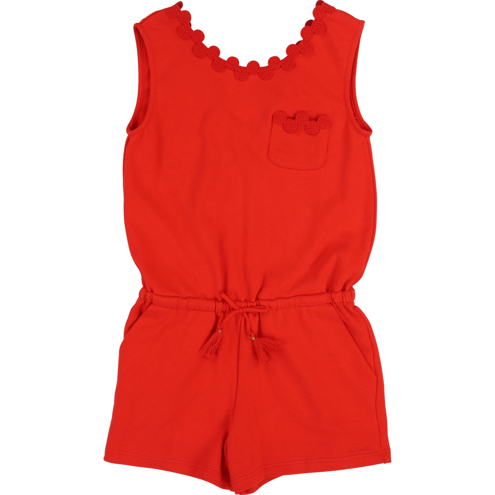 Girls Red Cotton Jumpsuit